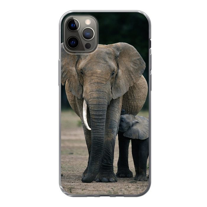 MuchoWow Handyhülle Elefantenbaby wird von seiner Mutter gefüttert Handyhülle Apple iPhone 12 Pro Max Smartphone-Bumper Print Handy