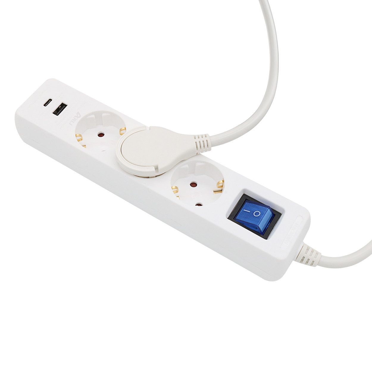ARLI 1,5m Steckdosenleiste weiss 3 fach mit USB Steckdosenleiste 3-fach (Kindersicherung, Berührungsschutz, Schutzkontaktstecker, Kabellänge 1.5 m), + USB-C Ladebuchse Schalter flachem Winkelstecker