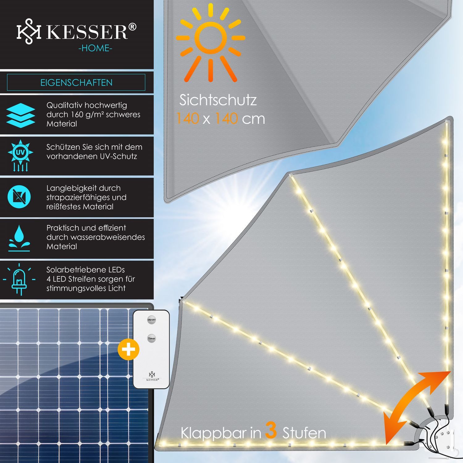 KESSER Sonnensegel, KESSER® Balkonfächer mit LED günstig online kaufen