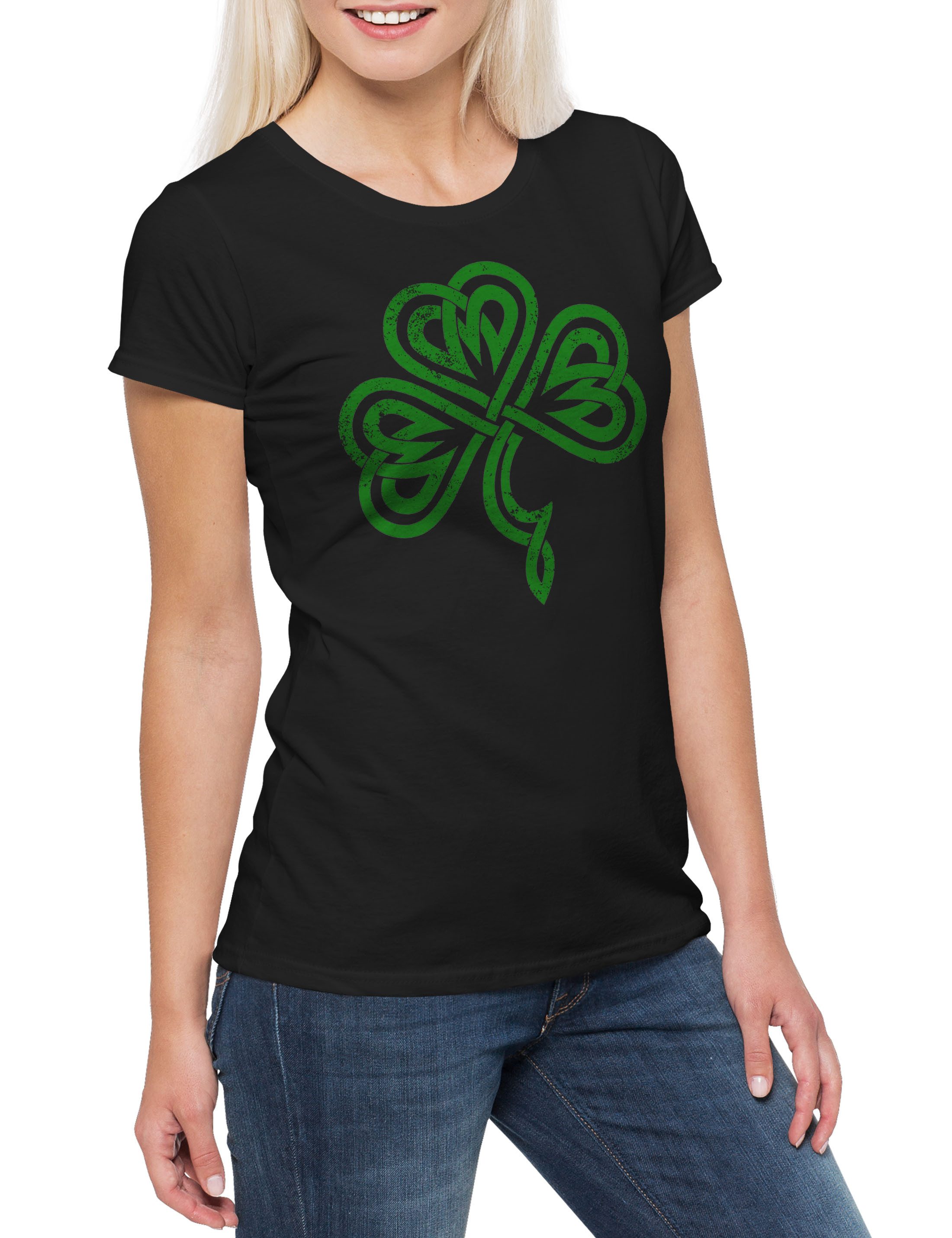 Urban Backwoods Print-Shirt Shamrock Irish Knot III Damen T-Shirt Cloverleaf Irland Ireland (1-tlg) Kleeblatt Kelten Knoten Runes
