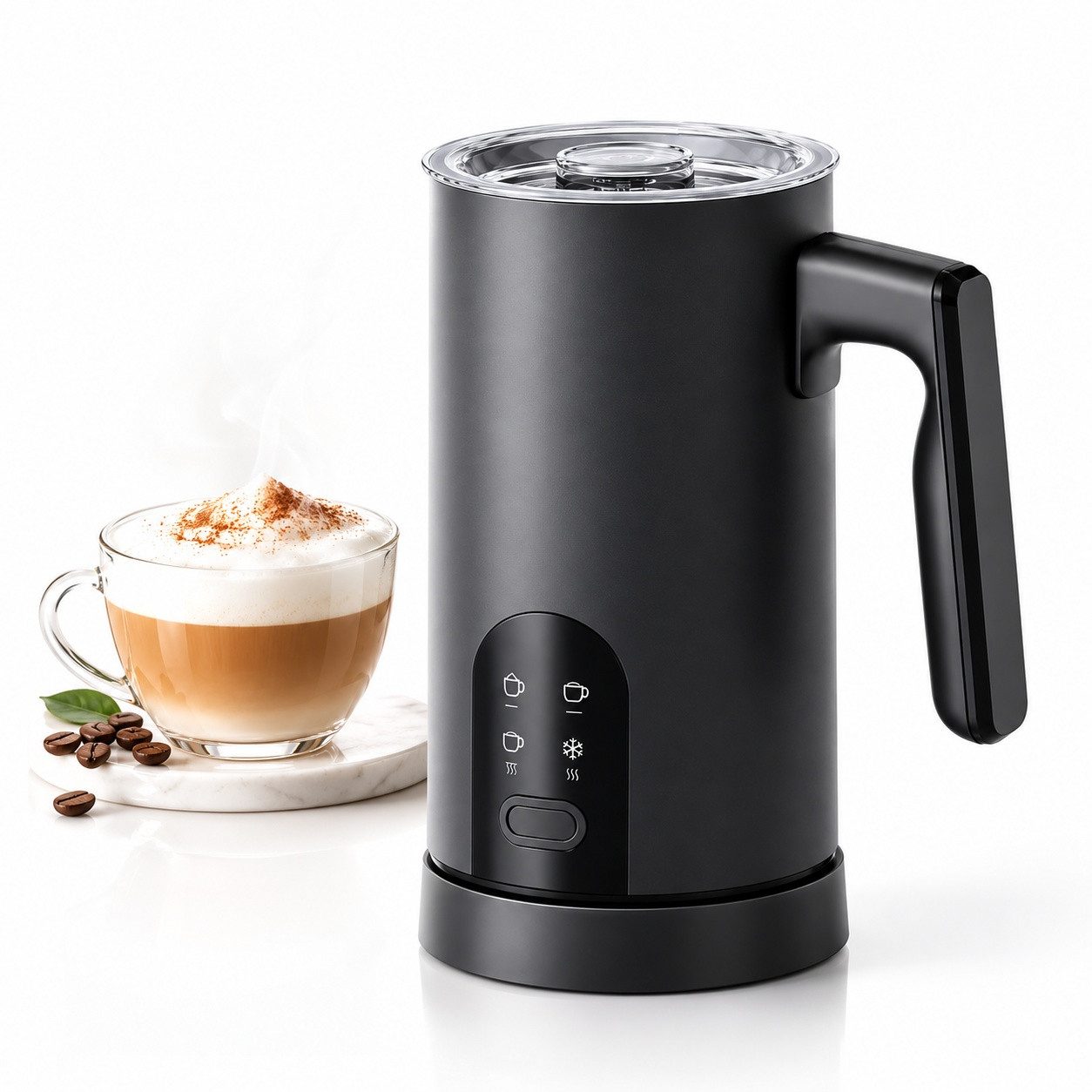 Fofile Milchaufschäumer Milchaufschäumer elektrisch, 4-in-1 Milchaufschäumer, 420–500 W, 500 W, Cremiger Milchschaum, warm oder kalt, für Cappuccino & Latte