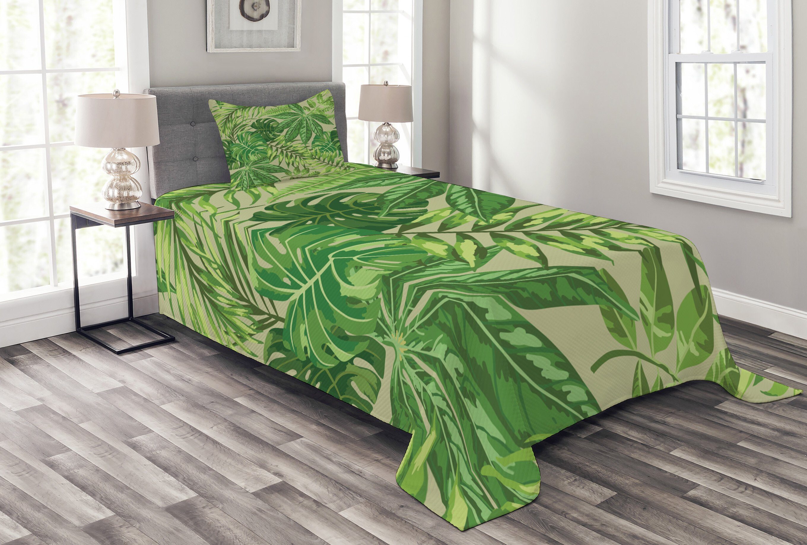 Tagesdecke Waschbar, Blatt Kissenbezügen Grünes Aloha Frischer mit Set Dschungel Abakuhaus,