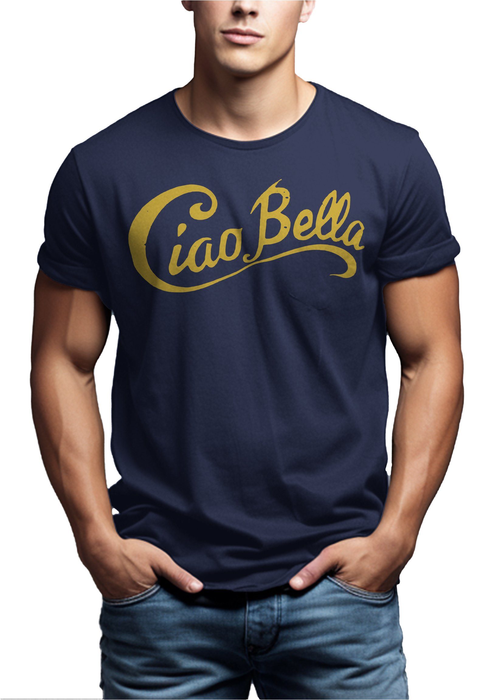 MAKAYA Print-Shirt Coole Herren Bella Italien Logo, Blau Motiv Mode Ciao Style Spruch Italienischer