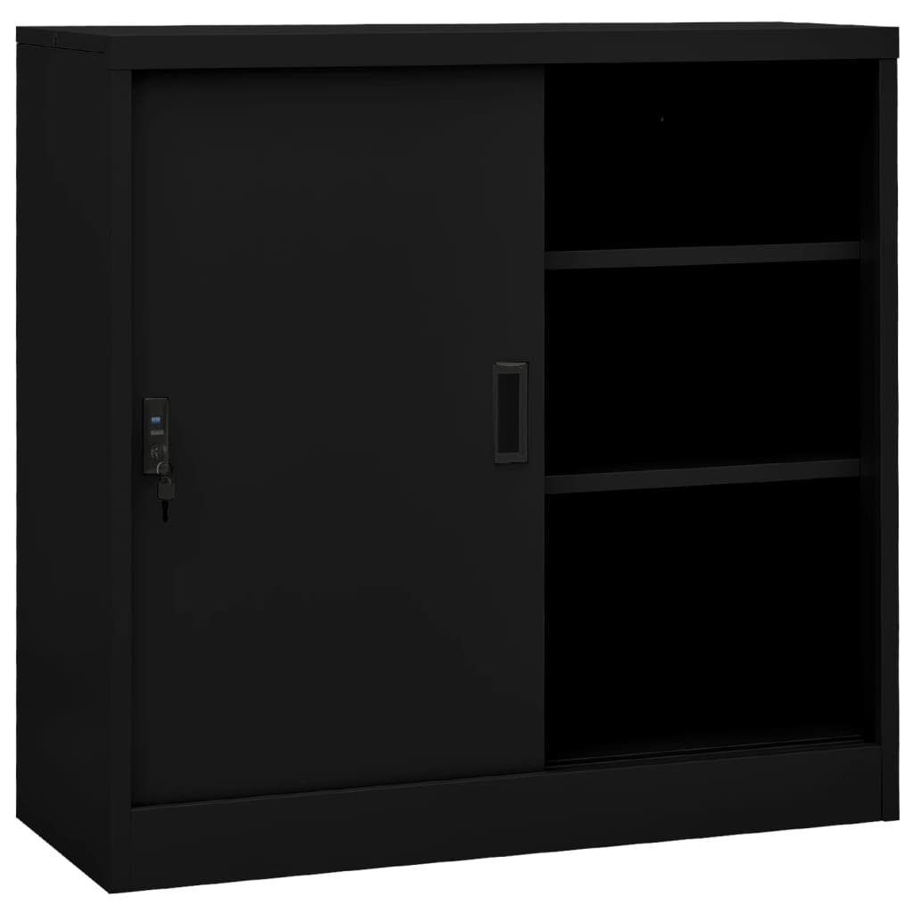 vidaXL Aktenschrank Büroschrank mit Schiebetür Schwarz 90x40x90 cm Stahl (1-St)