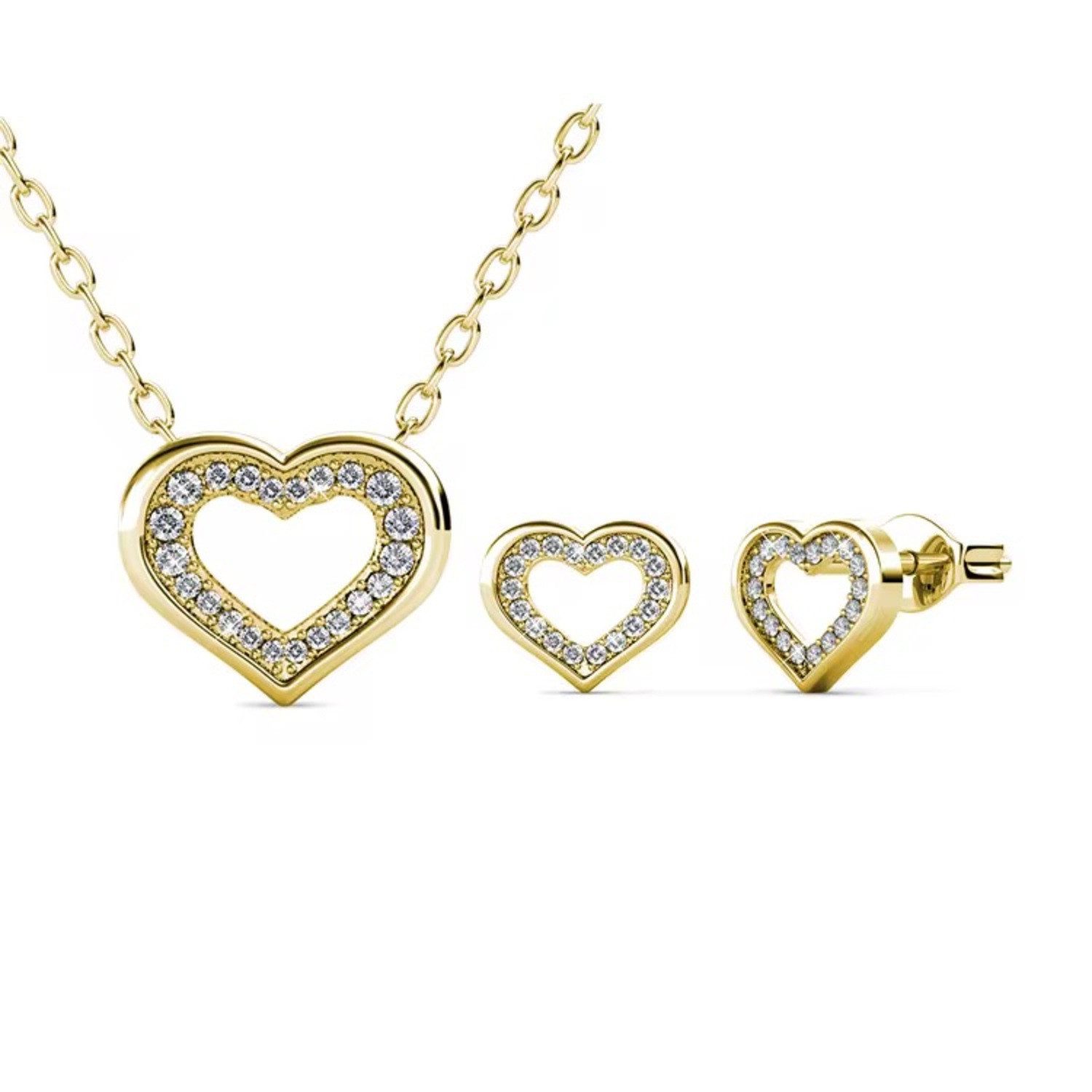 Schmuckset Charmantes Damen Schmuckset im Herz Design Halskette+Ohrstecker