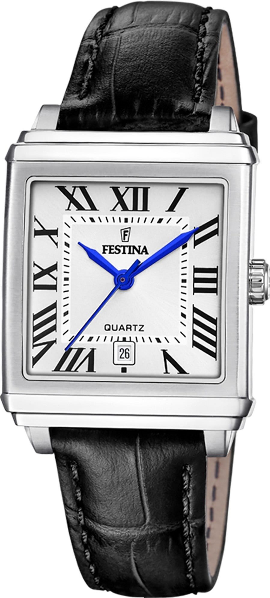 Festina Quarzuhr Festina Damenuhr Leder schwarz Festina, (Analoguhr), Damen Armbanduhr eckig, rechteckig, Lederarmband schwarz, Fashion