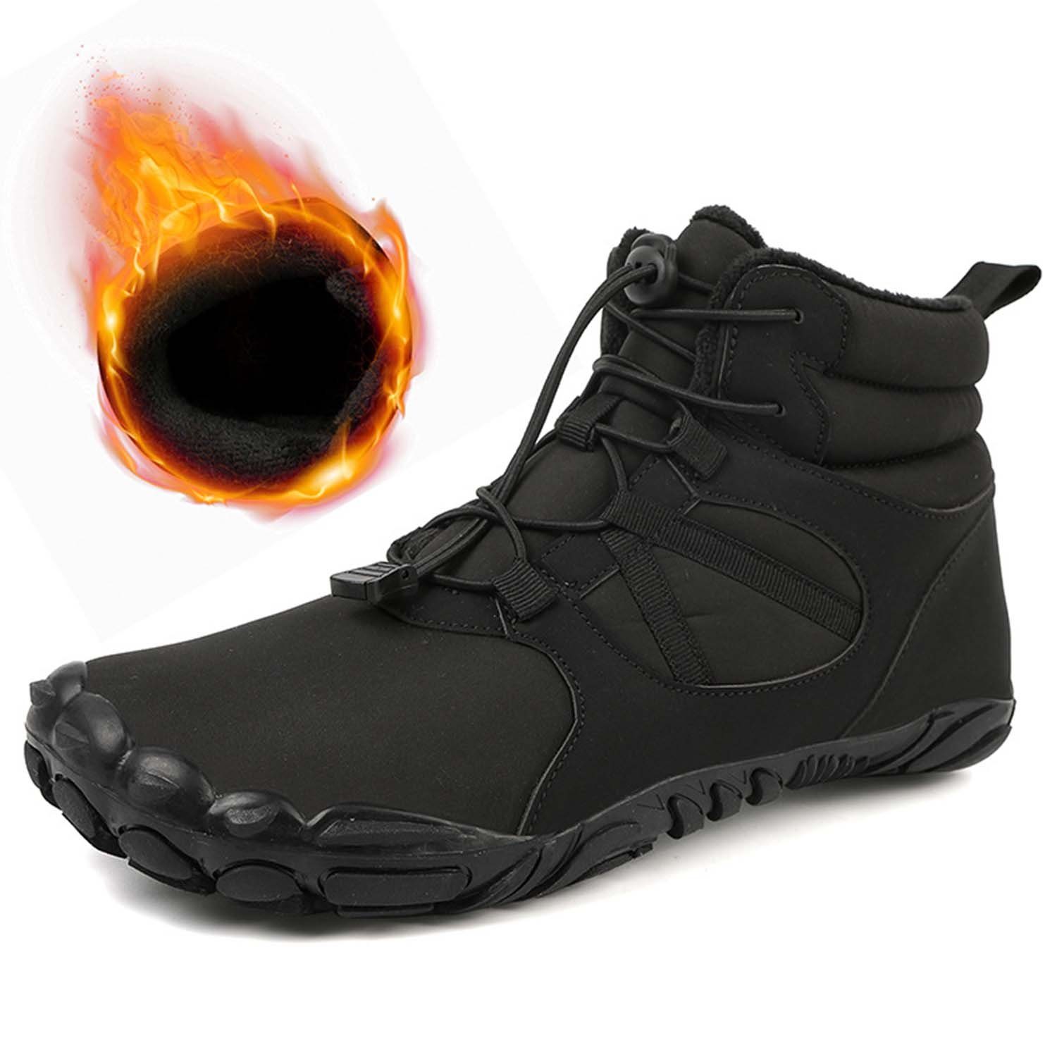 Daisred Barfussschuhe Winter Damen Winterschuh Herren wasserdicht Barfußschuh Schwarz