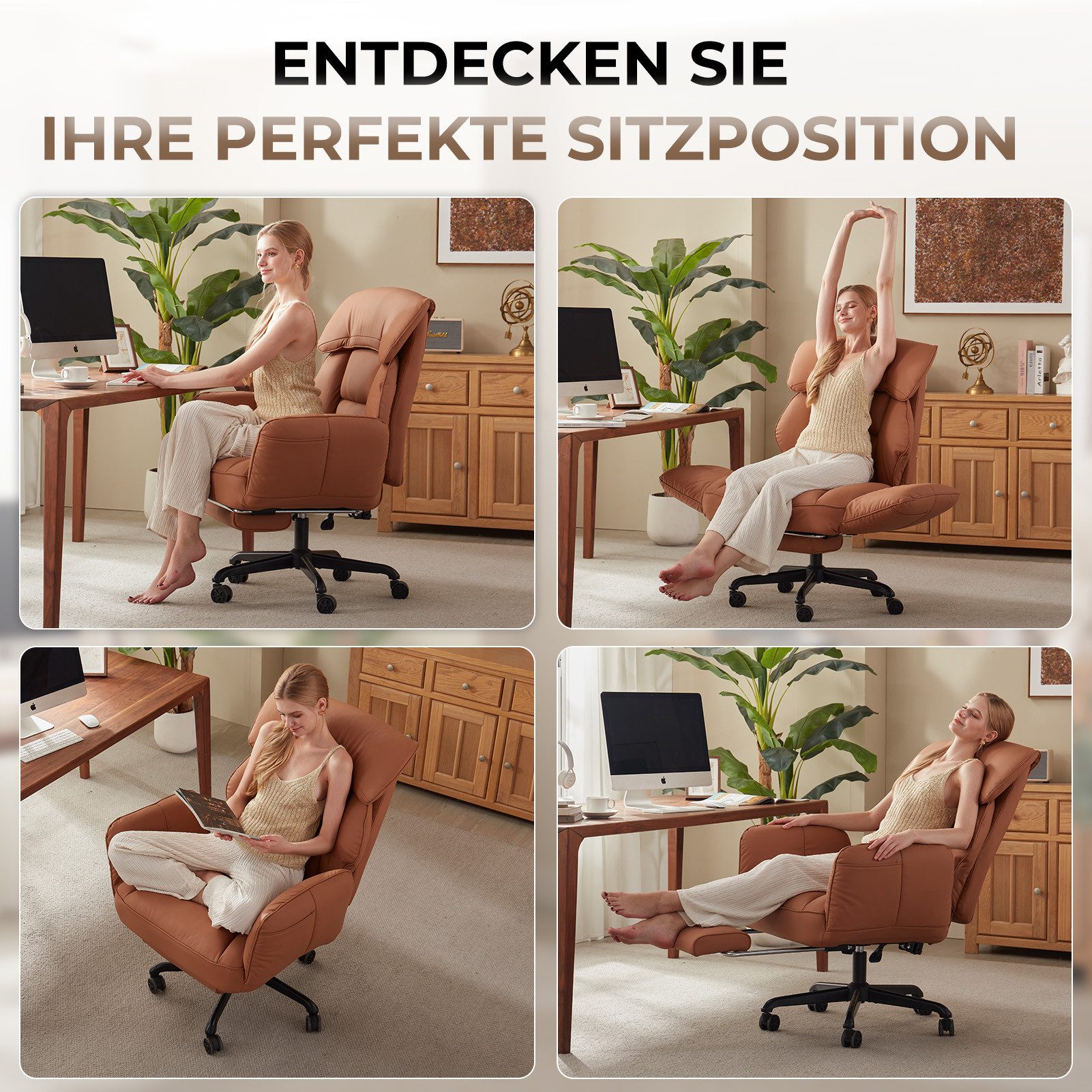 Dowinx Drehstuhl Bürostuhl mit Schwenkbaren Armlehnen (Packung), Schreibtischstuhl mit Taschenfederkern-Sitz und Fußstütze