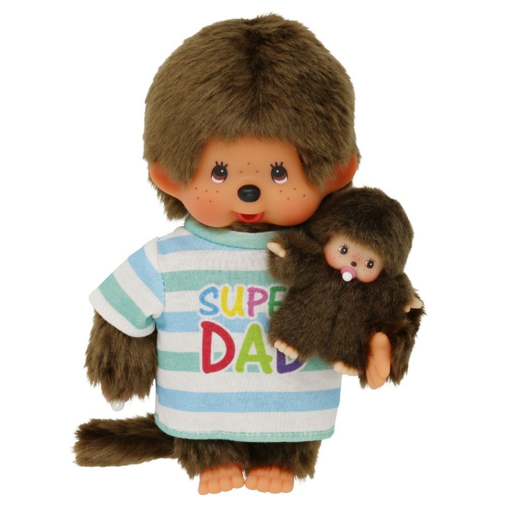 Monchhichi Plüschfigur Super Dad mit Kind 20 cm Monchhichi Puppe Junge Papa günstig online kaufen