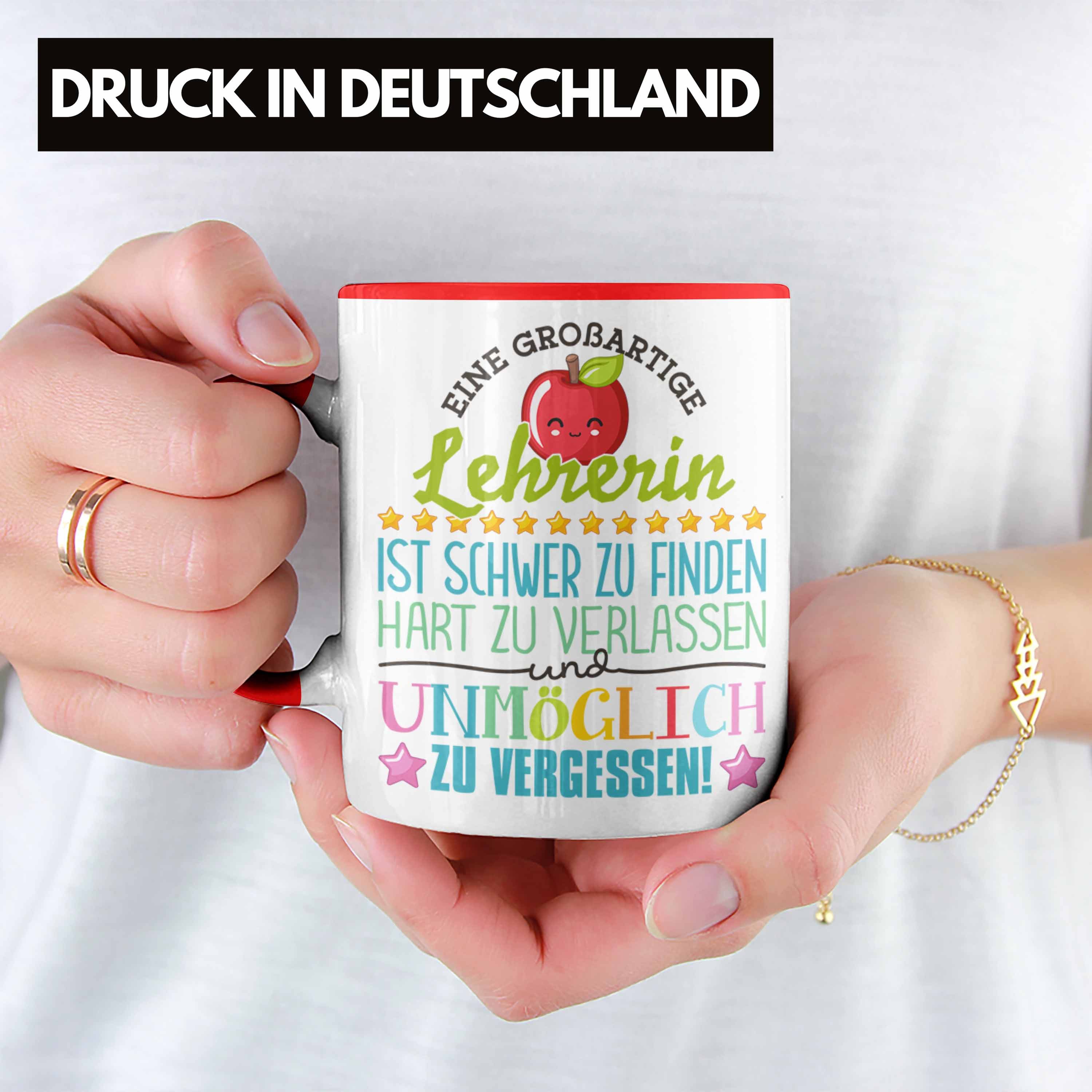 Trendation Tasse Lehrerin Abschied Tasse Abschiedsgeschenk Spruch Lehrerin Geschenkidee, Keramik
