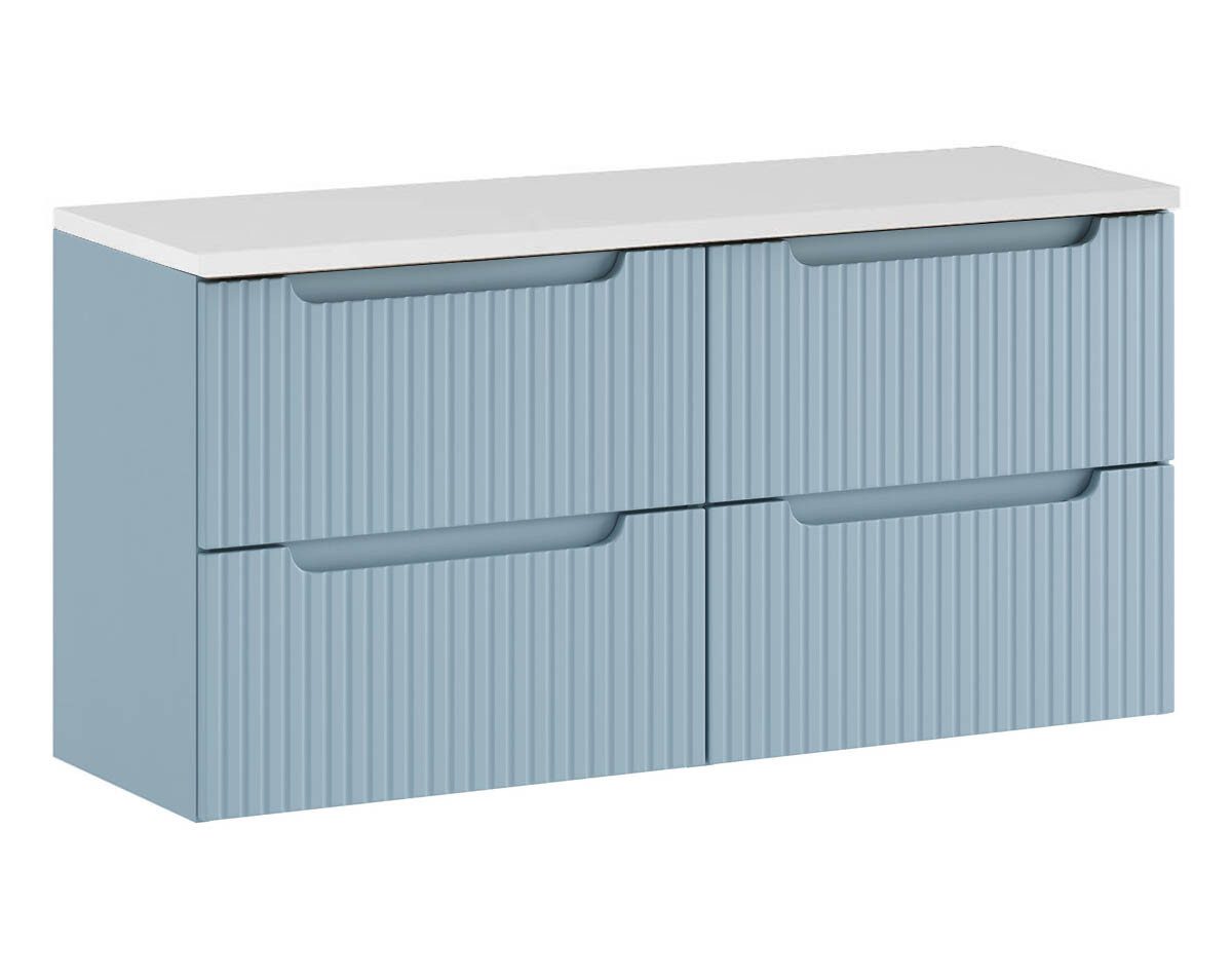 einfachgutemoebel Waschtisch-Set ILUNA Blue Waschtisch 120cm babyblau mit weißer Oberplatte ohne Becken, (Badmöbel Set, 1-St., Waschtisch Unterschrank)