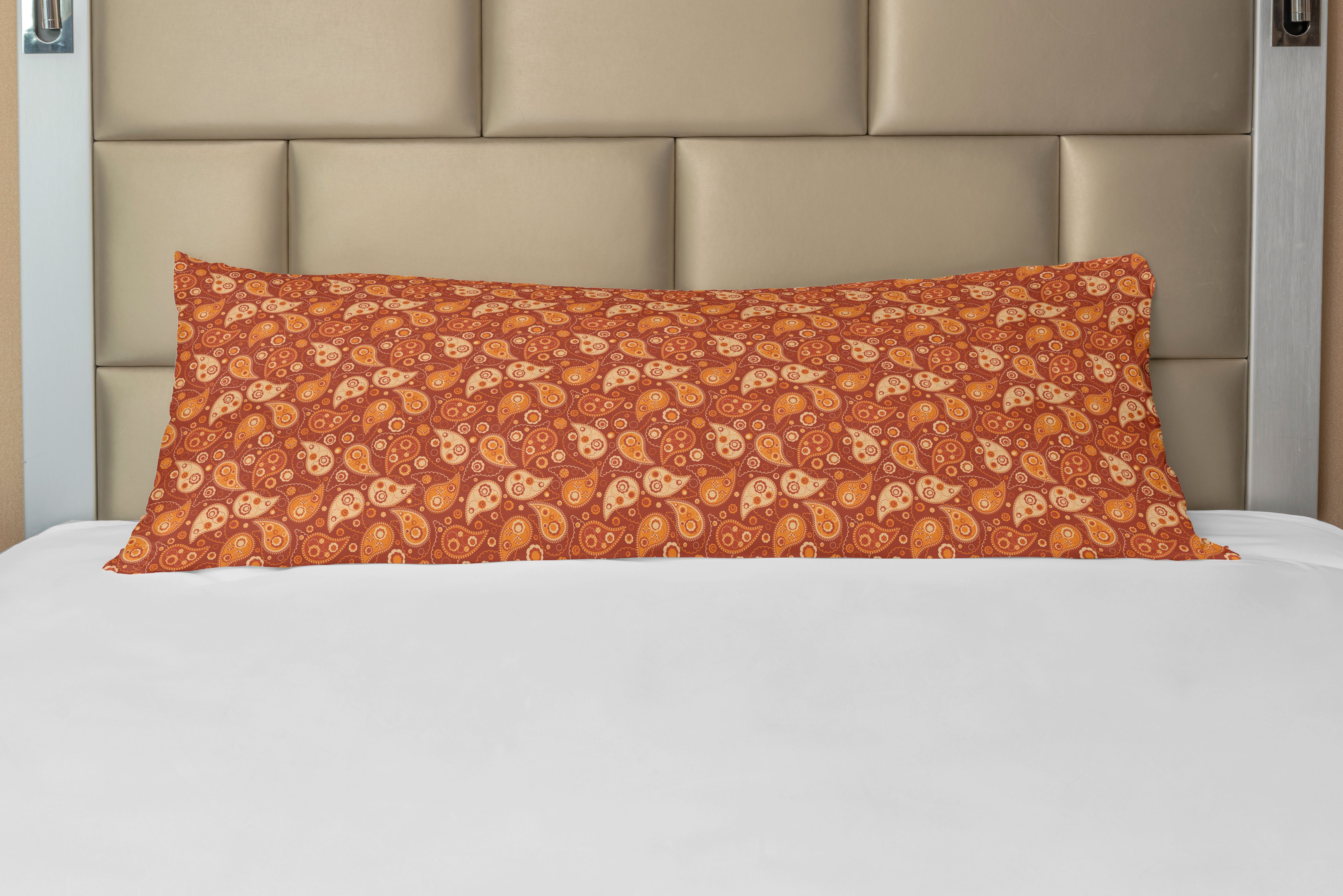 Seitenschläferkissenbezug Deko-Akzent Langer Kissenbezug, Abakuhaus, Orange Retro Paisley Blumen