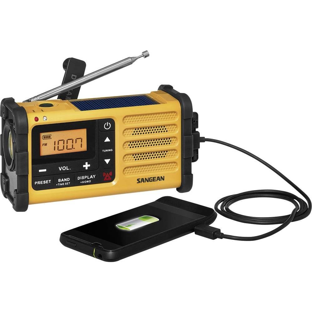 Sangean Outdoorradio (Akku-Ladefunktion, wiederaufladbar, Handkurbel) Radio Taschenlampe