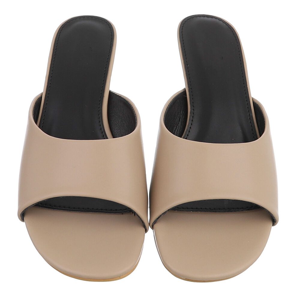 Ital-Design Damen Mules mit Blockabsatz und offener Spitze Pantolette (91849328) Pfennig-/Stilettoabsatz Pantoletten in Hellbraun – Bild 4 von 5