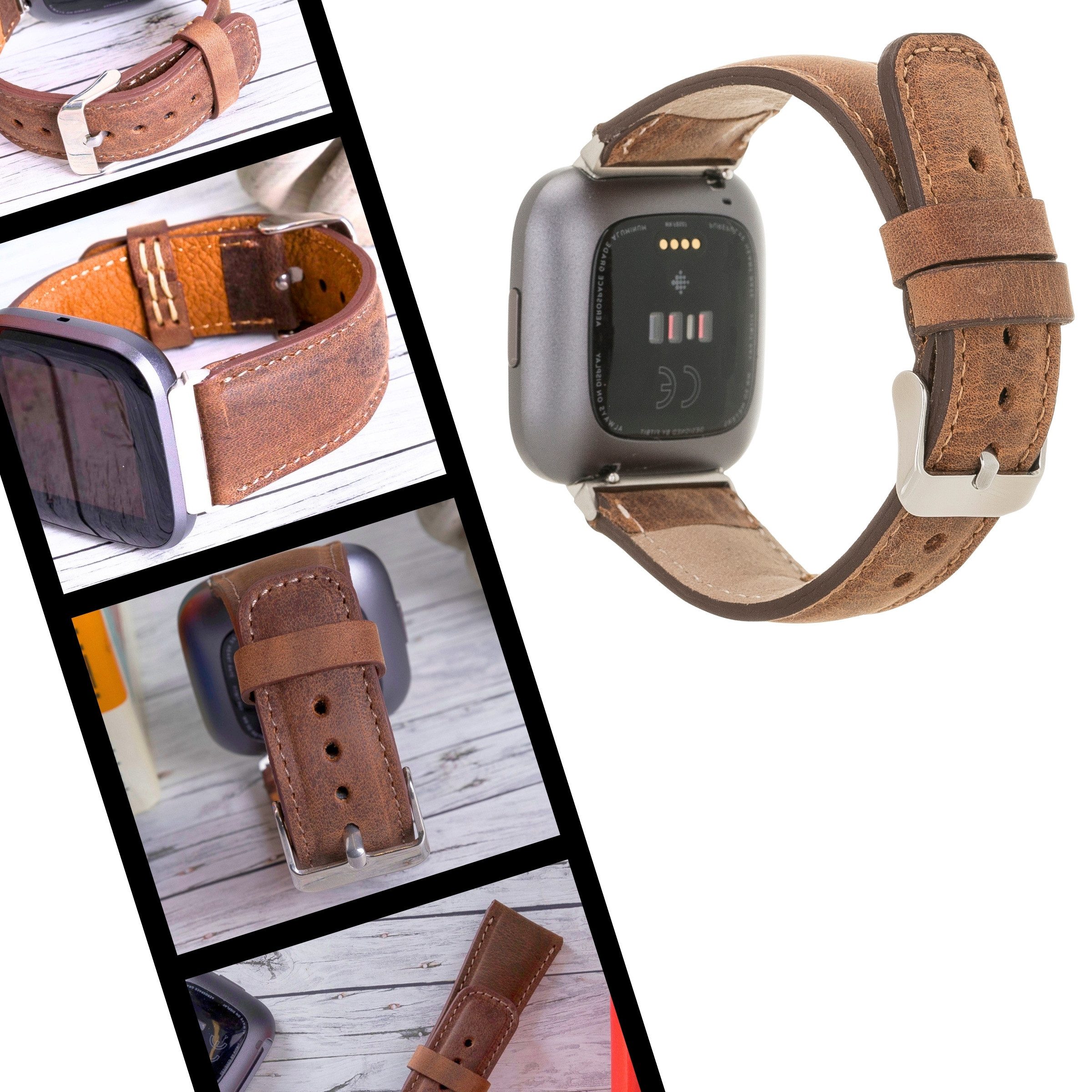 Renna Leather Smartwatch-Armband Echtleder Armband für Fitbit Versa 4 / 3 / Sense 2 / Sense