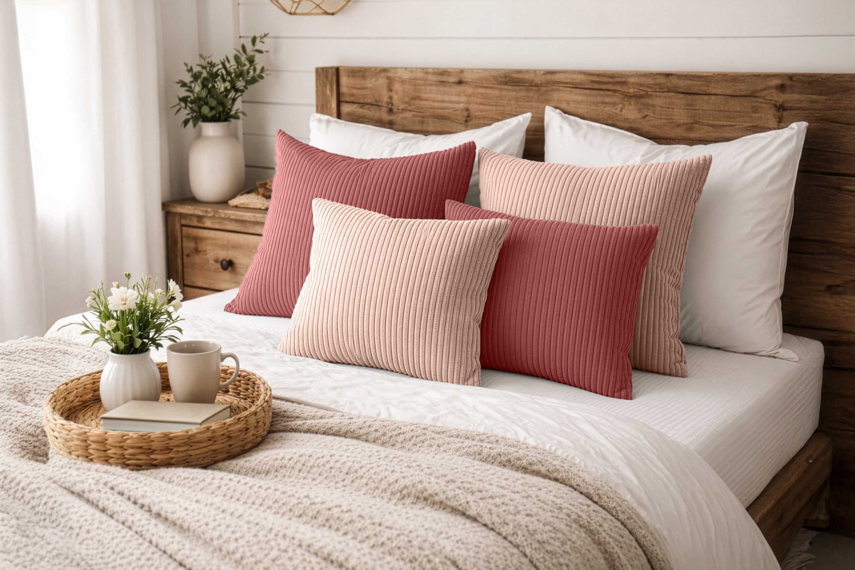 Amilian Dekokissen Sofakissen 4er Set mit Füllung - 2x 45x45 + 2x 35x45 cm, Hotelverschluss, waschbar, formstabil