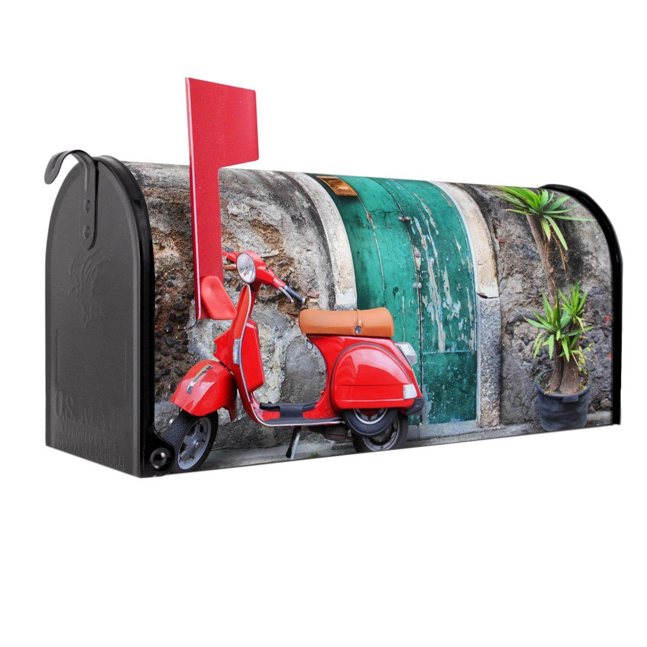 banjado Amerikanischer Briefkasten Mailbox Italienischer Roller (Amerikanischer Briefkasten, original aus Mississippi USA), 22 x 17 x 51 cm schwarz