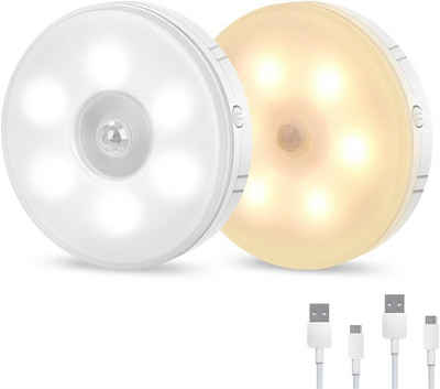 ombar LED Nachtlicht 2 Stück Nachtlicht mit Bewegungsmelder,USB Wiederaufladbares, 3 Modi Einstellbar, Schrankbeleuchtung,Treppenbeleuchtung