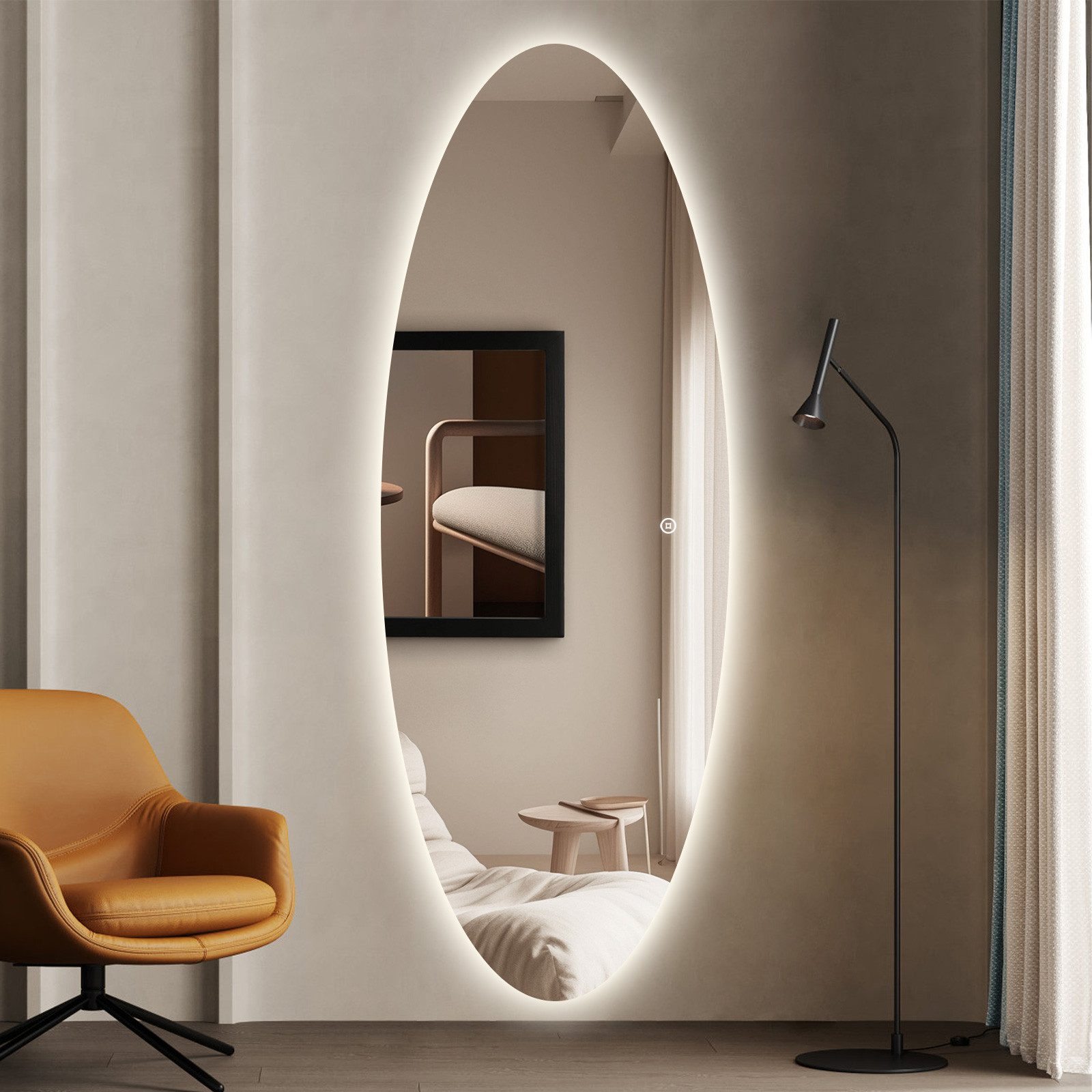 WDWRITTI Ganzkörperspiegel Led 165x60 150x50 Wandspiegel groß mit beleuchtung Bogen asymmetrisch (Spiegel Flur Ganzkörper 165x65 145x60, 3Lichtfarben, Speicherfunktion, Dimmbar), Energiesparend, 5mm HD Umweltfreundlicher Spiegel