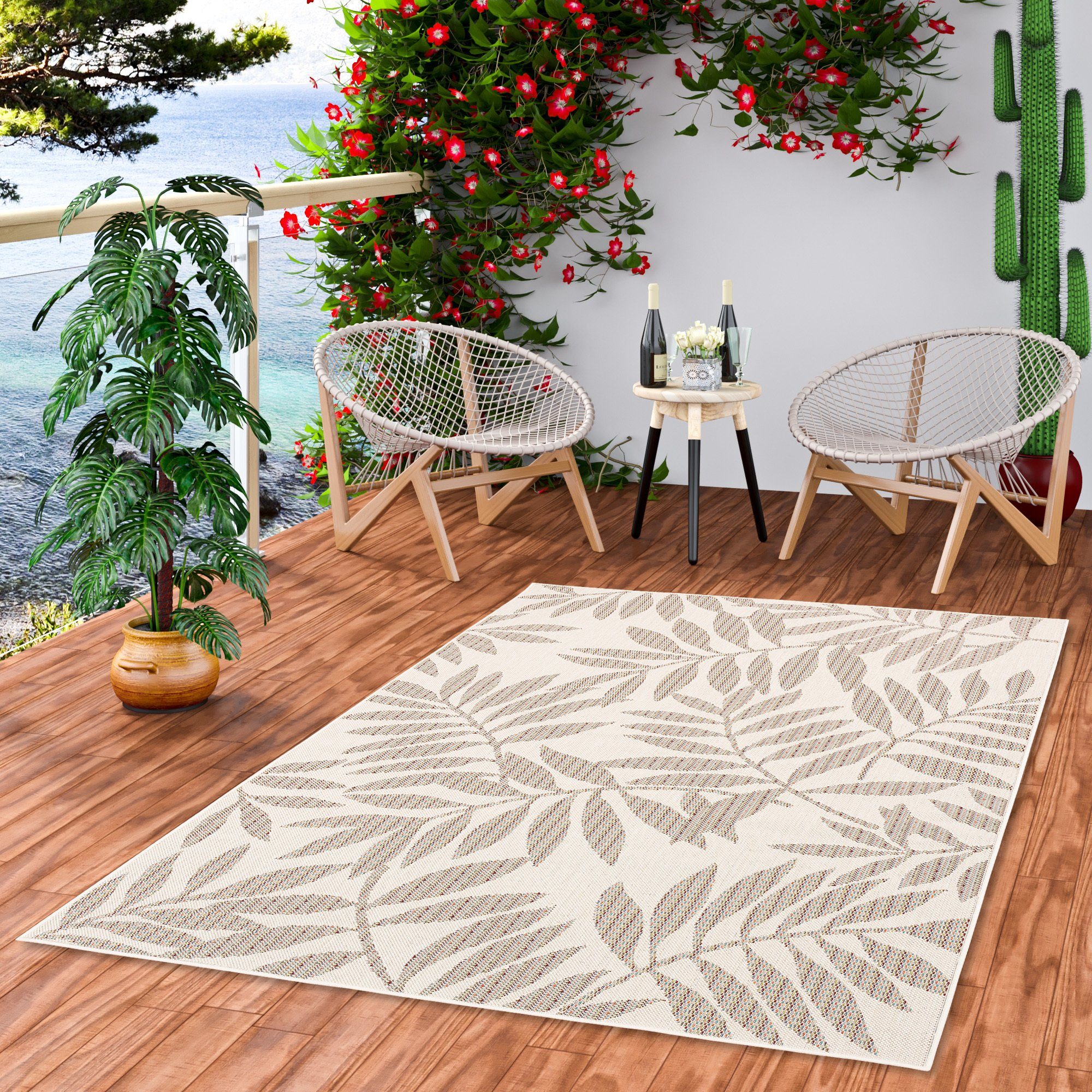 Pergamon Outdoorteppich In & Outdoor Teppich Flachgewebe Campus Blätter, Rechteckig, Höhe: 4 mm