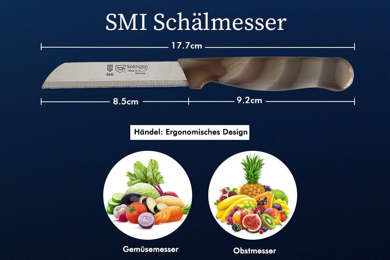 SMI Obstmesser Solingen Schälmesser Wellenschliff 6 Stück Küchenmesser Gemüsemesser