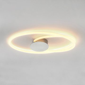Lucande LED Deckenleuchte Ovala, dimmbar, LED-Leuchtmittel fest verbaut, warmweiß, Modern, Edelstahl, Kunststoff, chrom, weiß, 1 flammig, inkl.