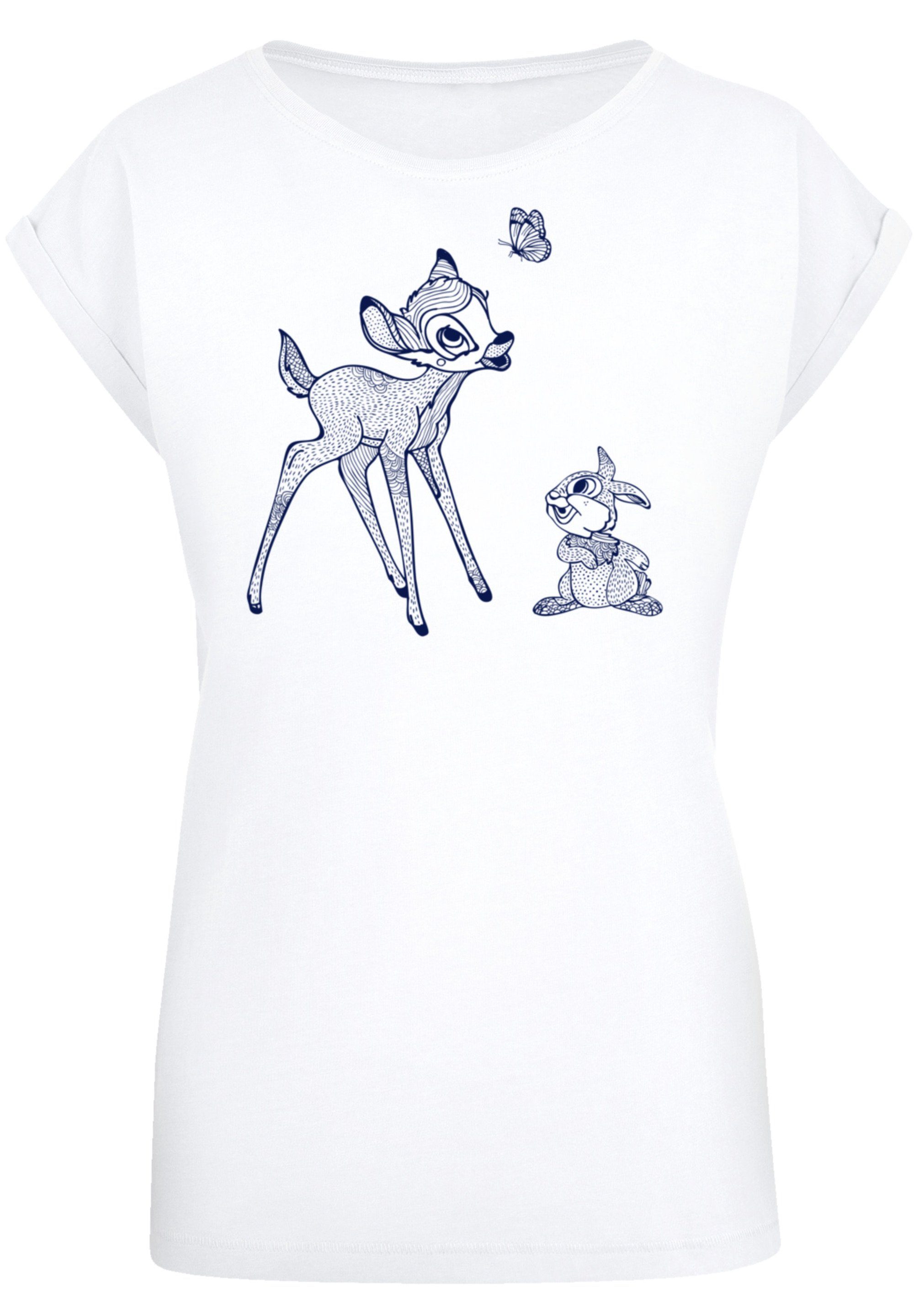 weicher Qualität, Disney Premium Baumwollstoff Bambi T-Shirt Sehr hohem mit F4NT4STIC Schmetterling Tragekomfort
