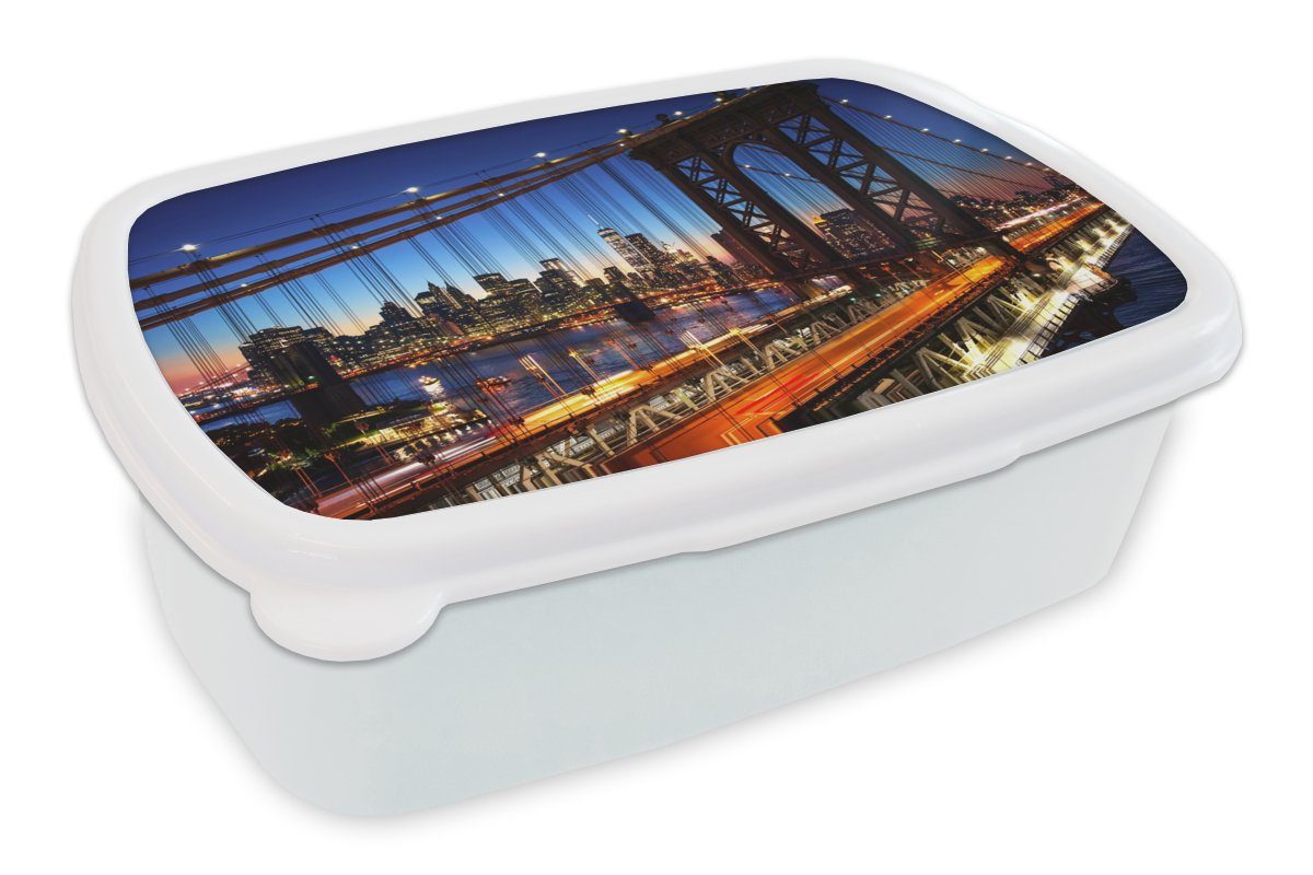 Jungs USA, Brotbox für Kinder (2-tlg), - und Lunchbox weiß - - MuchoWow Brotdose, Nacht Mädchen Kunststoff, Architektur Erwachsene, für und Brücke