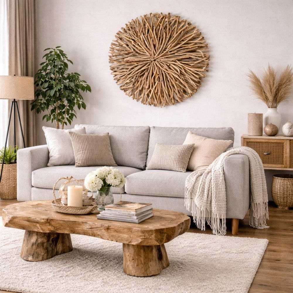 LebensWohnArt Dekoobjekt Wand-Deko-Objekt BULAT Natural Ø ca. 70cm Treibholz Wandbild – Bild 2 von 5