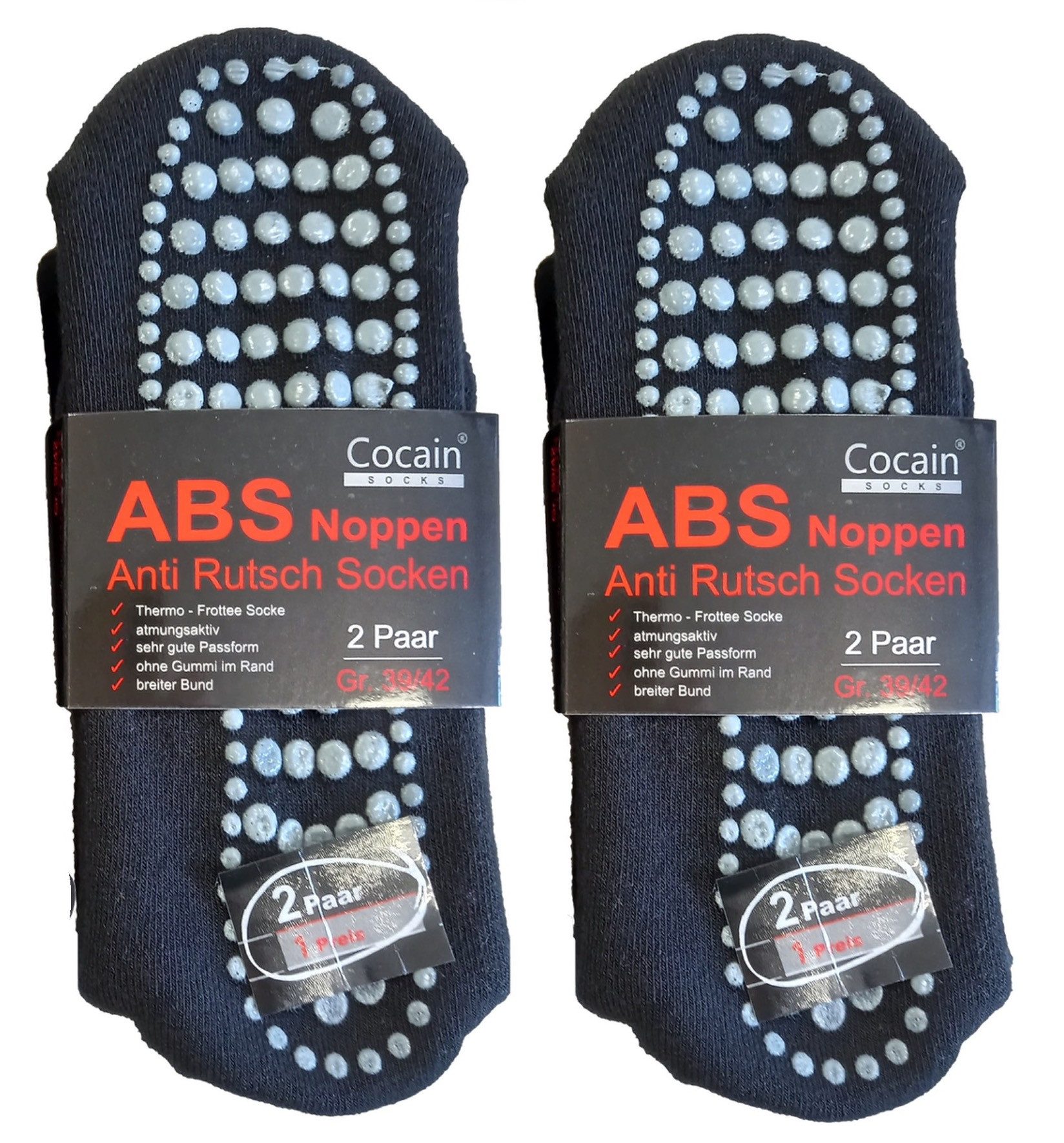 Cocain underwear ABS-Socken 2 Paar warm ABS Stopper Noppen Socken Anti Rutsch Socken Damen Herren (2-Paar) gummierte Noppen – Bild 2 von 5
