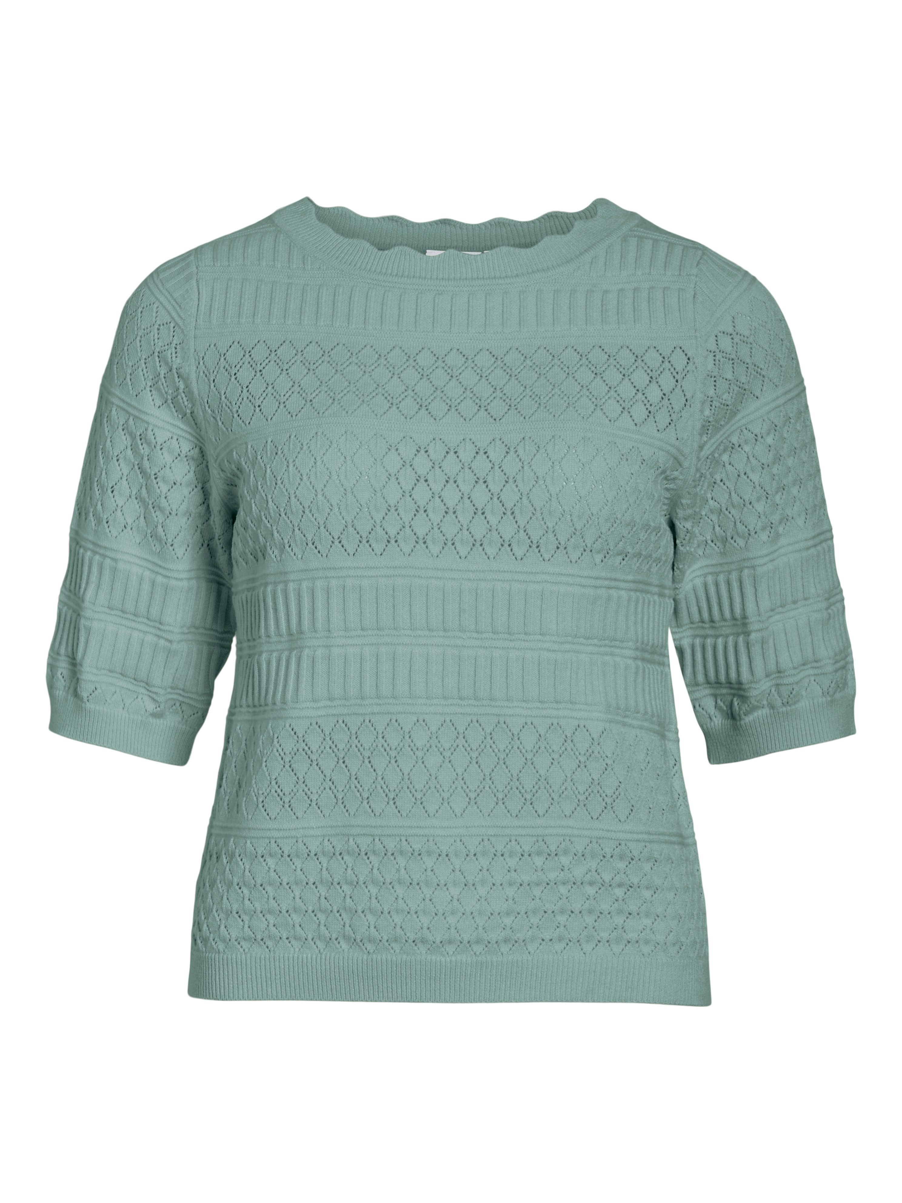 Vila Kurzarmpullover VIMILOS S/S O-NECK POINTELLE TOP - NOOS