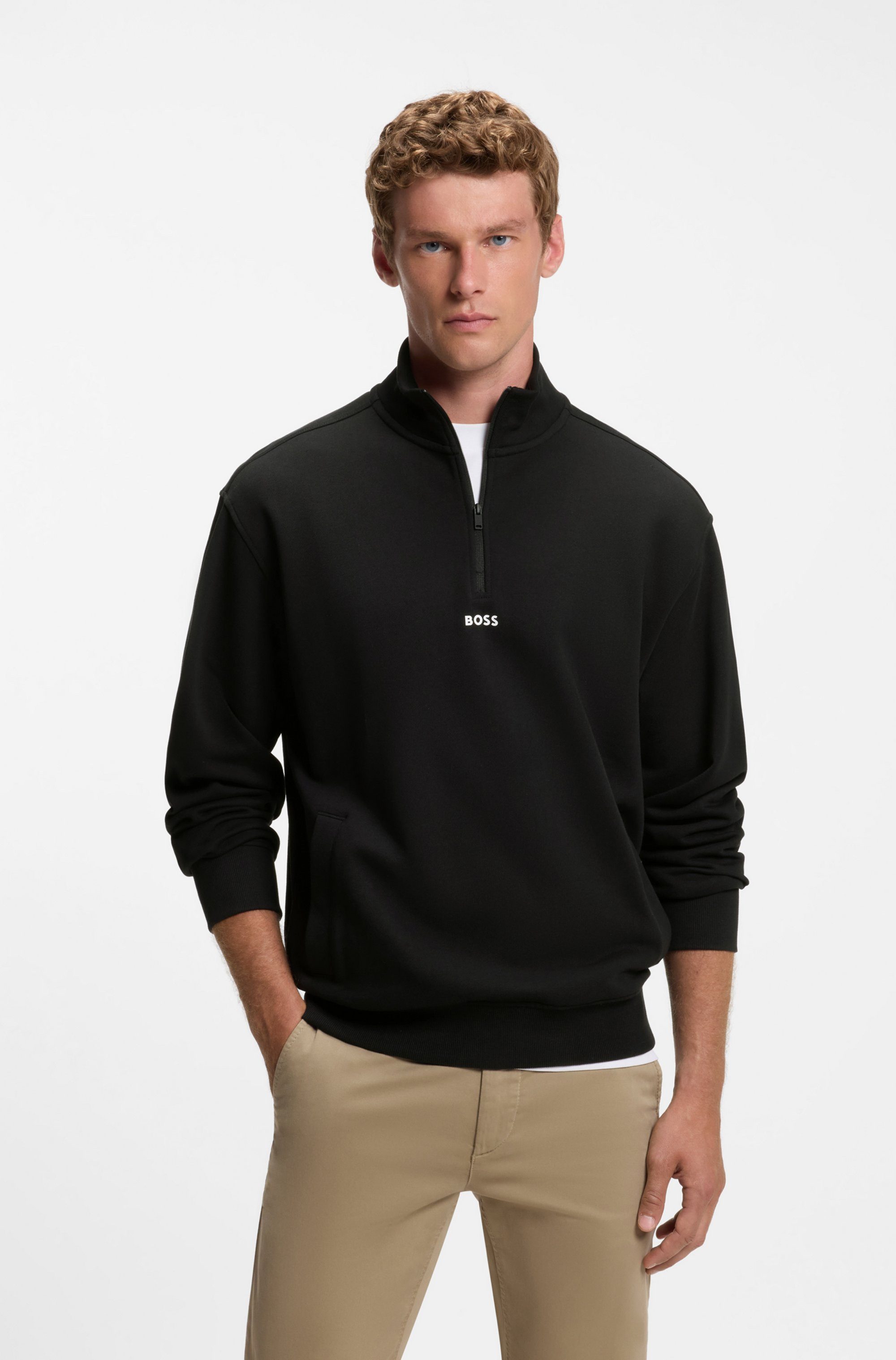 BOSS ORANGE Sweatshirt Ze_Smallzip Stehkragen, Relaxed Fit, Eingrifftaschen