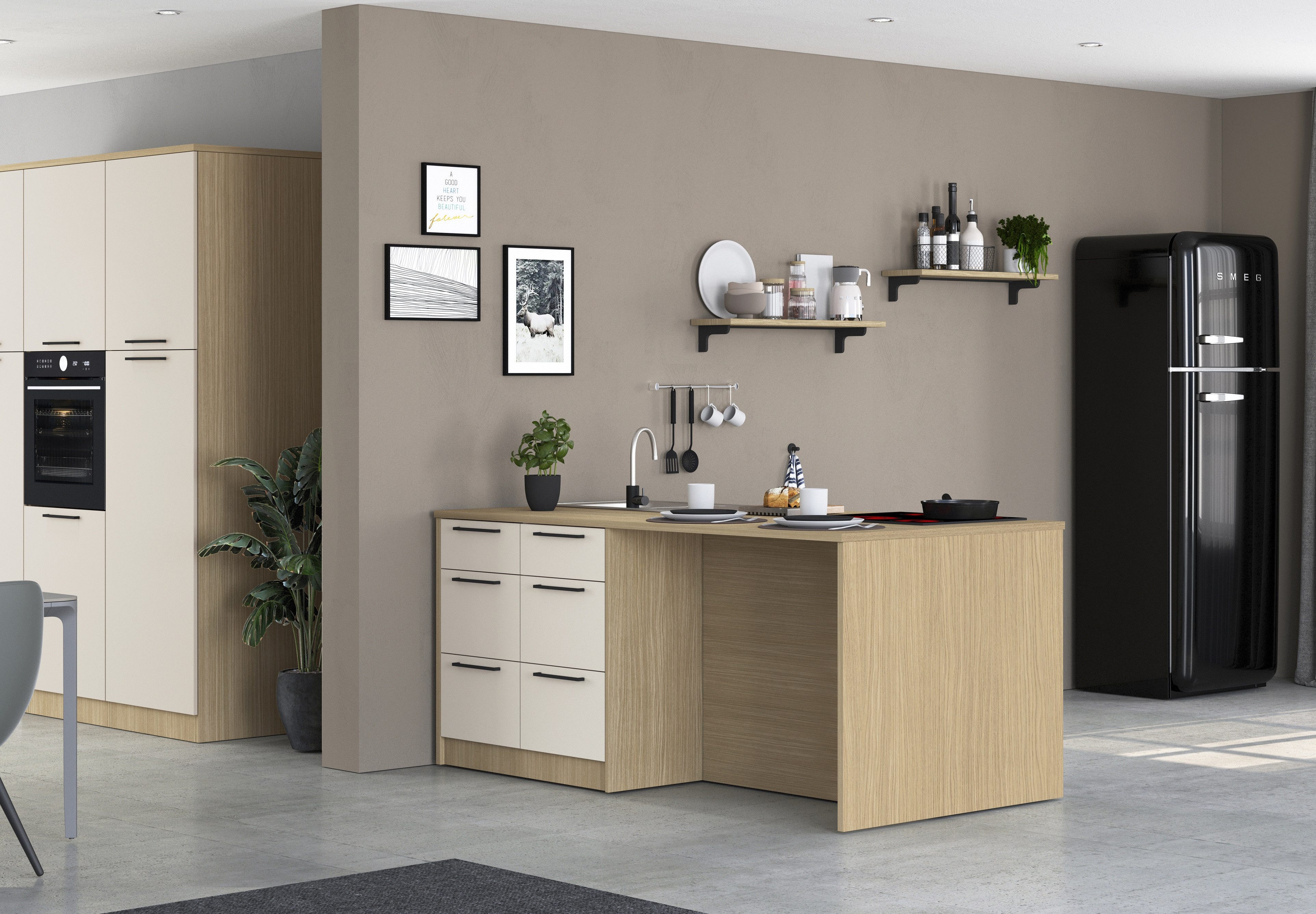 KOCHSTATION Kücheninsel KS-Luna Breite 200 cm, Höhe 90 cm, Breite 200 cm, wahlweise mit Hanseatic-E-Geräten