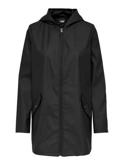 JACQUELINE de YONG Regenjacke Regen Mantel Coat PU Beschichtet Jacke mit Kapuze Wasserdicht 7022 in Schwarz