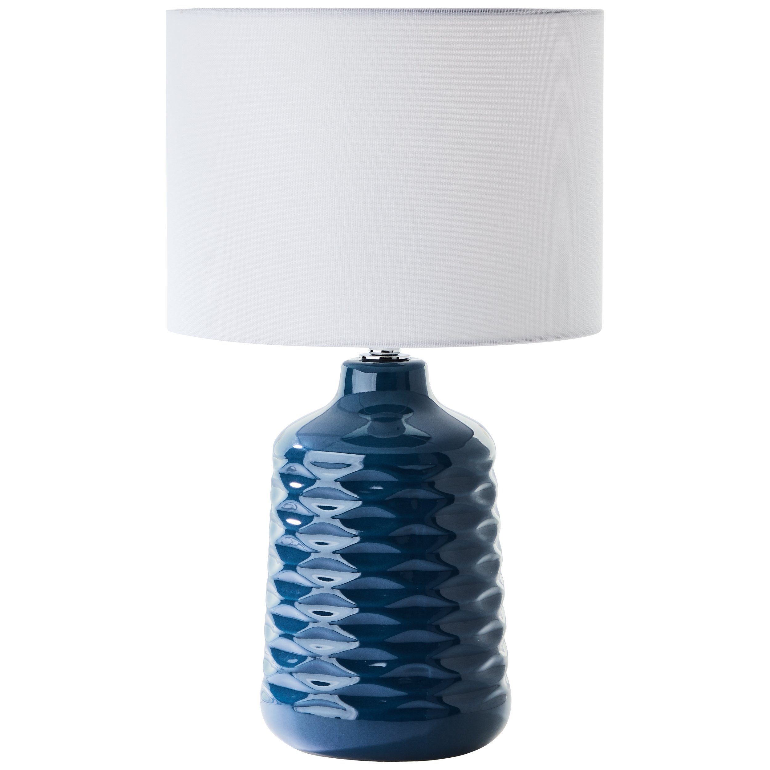 Höhe, Keramik E14, Leuchtmittel, mit Tischlampe Tischleuchte, cm Stoffschirm, ohne blau/weiß Lightbox 42