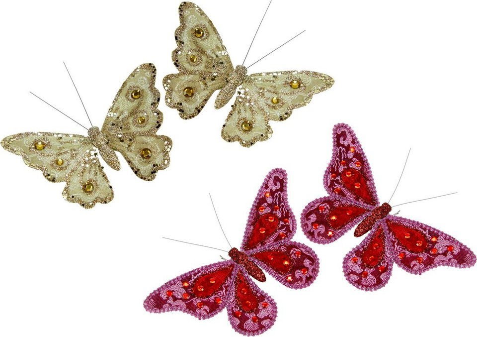 I.GE.A. Dekofigur Deko-Schmetterling mit Clip, (4er Set), 19x12x2 cm +  16x10x2 cm