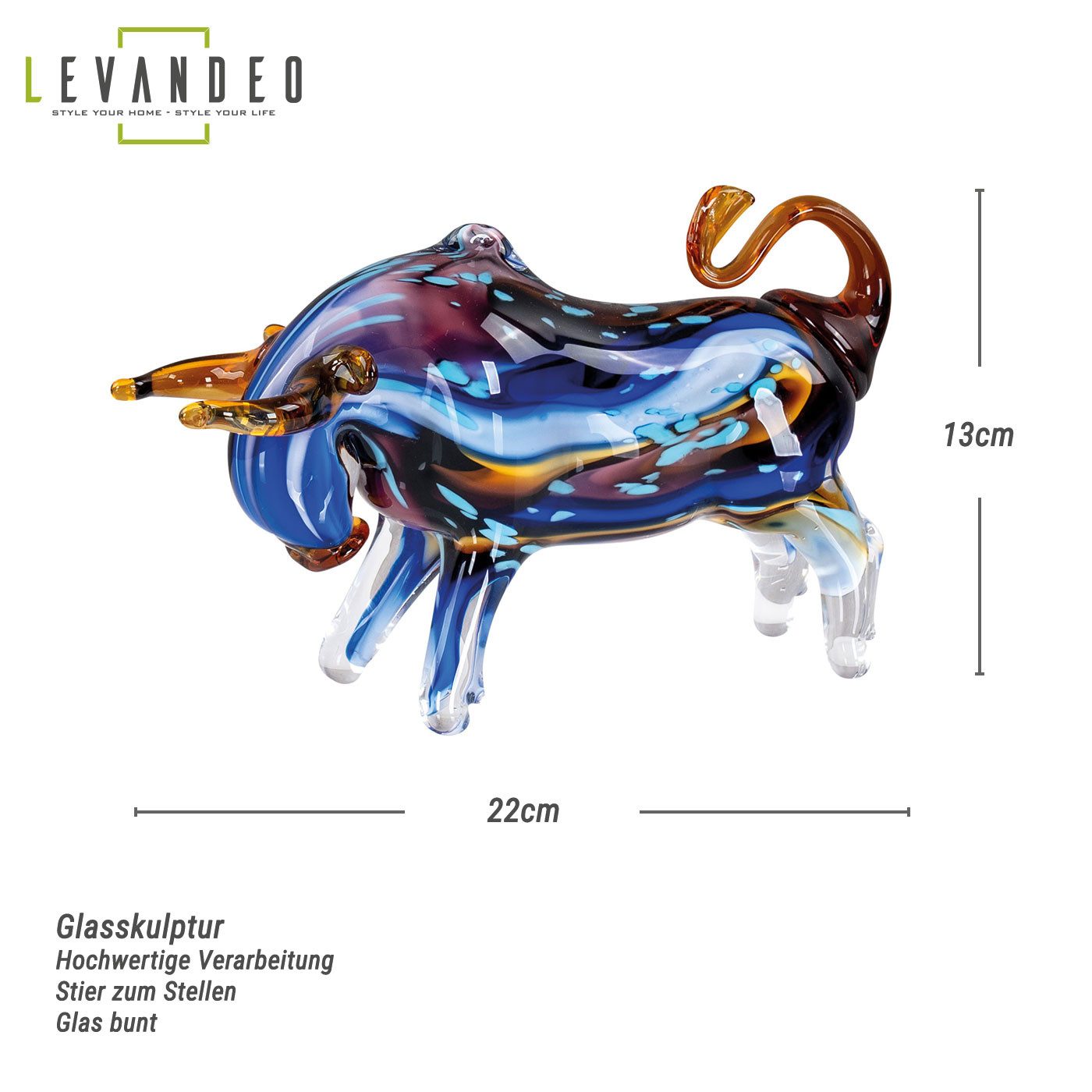 Levandeo® Skulptur, Glasfigur Stier 22x13cm Design günstig online kaufen