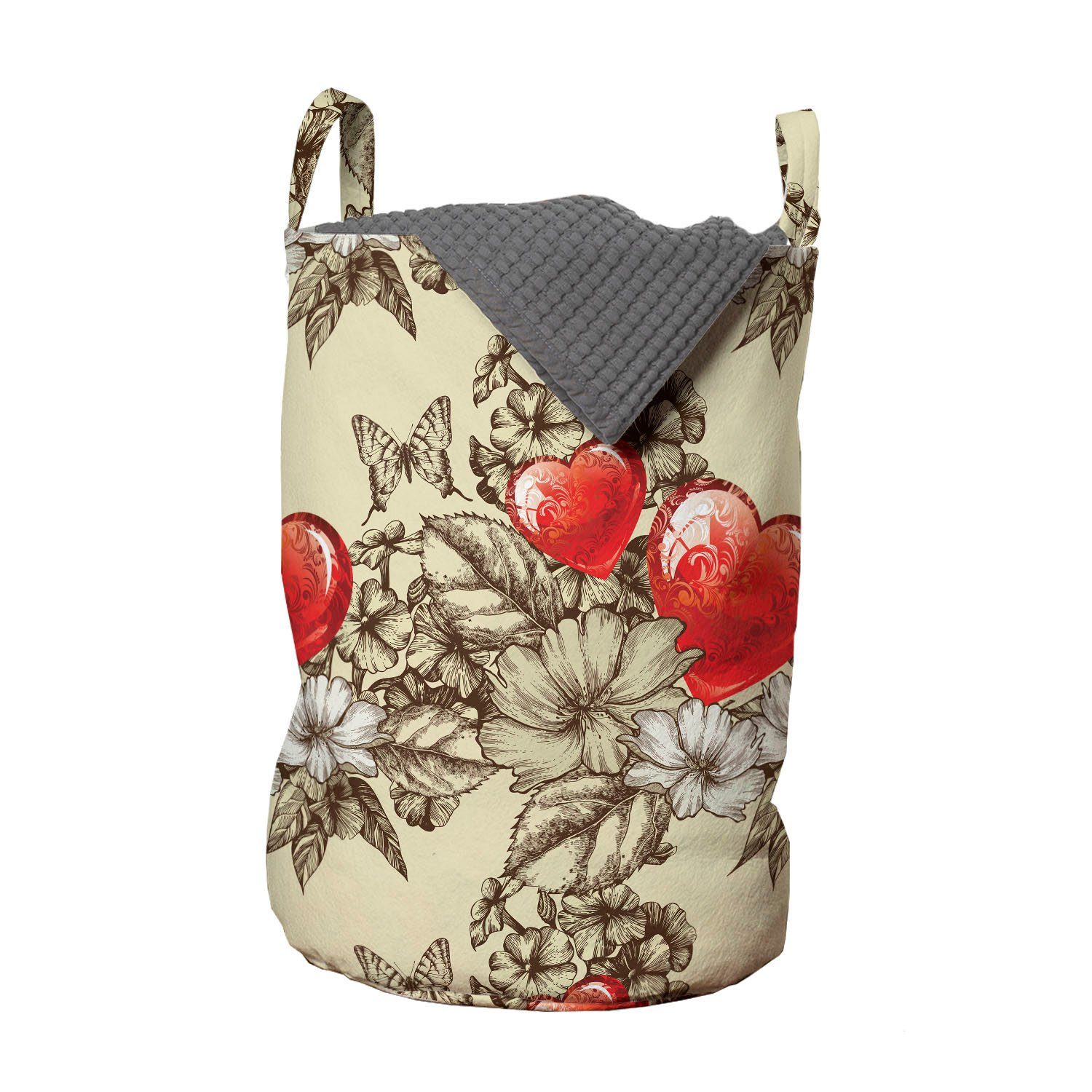 Abakuhaus Wäschesäckchen Wäschekorb mit Griffen Kordelzugverschluss für Waschsalons, Liebe Blumen und Schmetterling