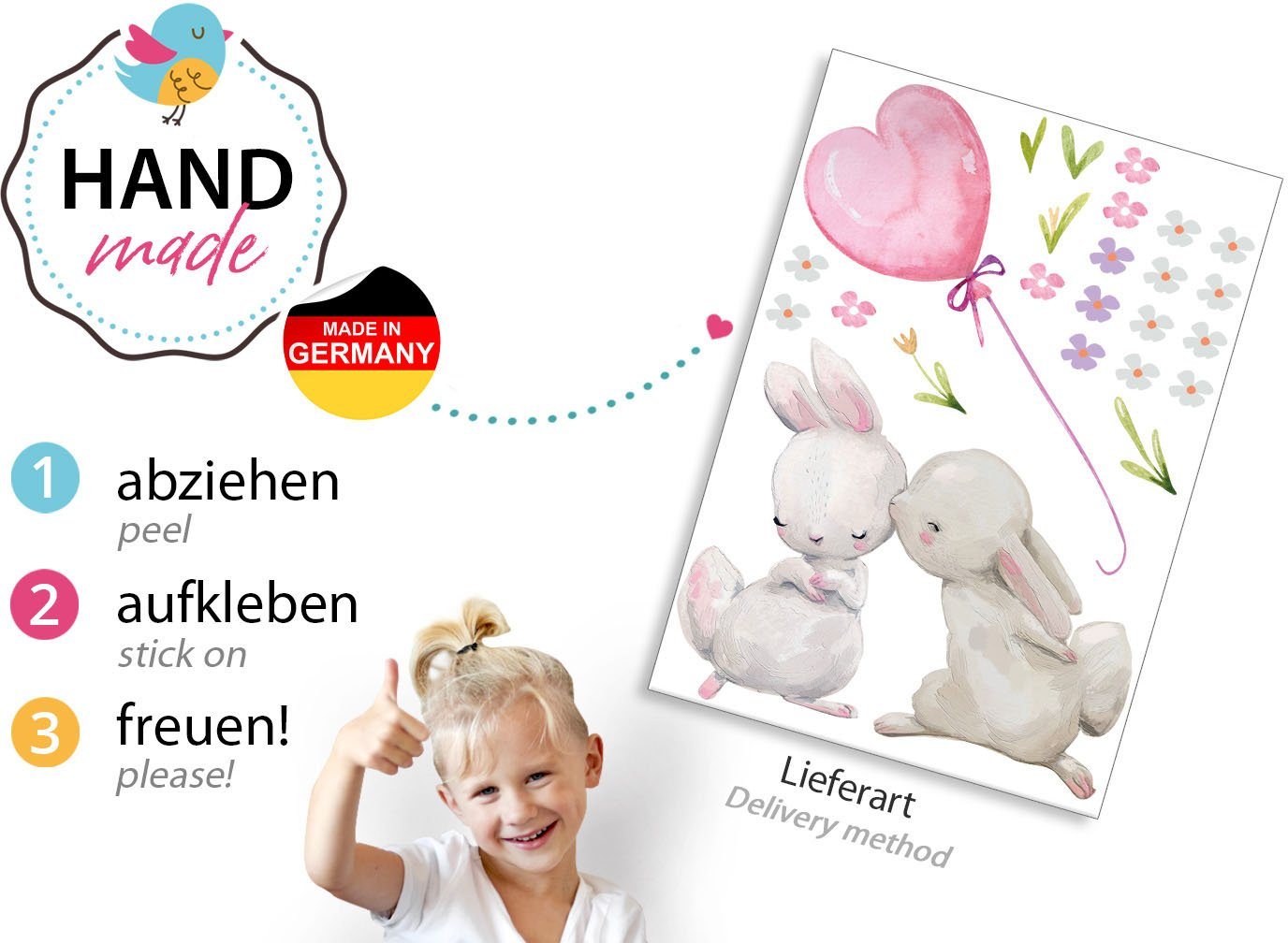 little DECO Wandtattoo »Little Deco Wandtattoo Küssende Hasen mit Luftballon Rosa Herzform«-kaufen