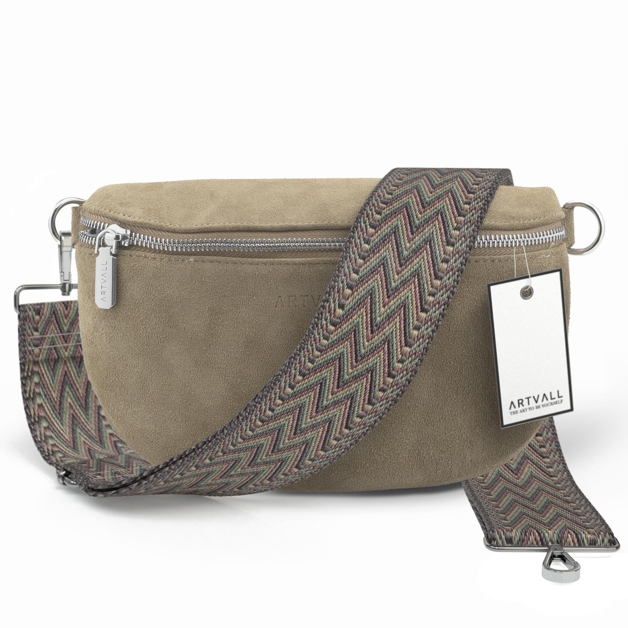 ARTVALL Umhängetasche Wildleder Handtasche Brusttasche Crossbody Beige (Tasche inkl. Taschenband), Bauchtasche Wildleder Klein mit Schultergurt abnehmbar Crossbody Bag