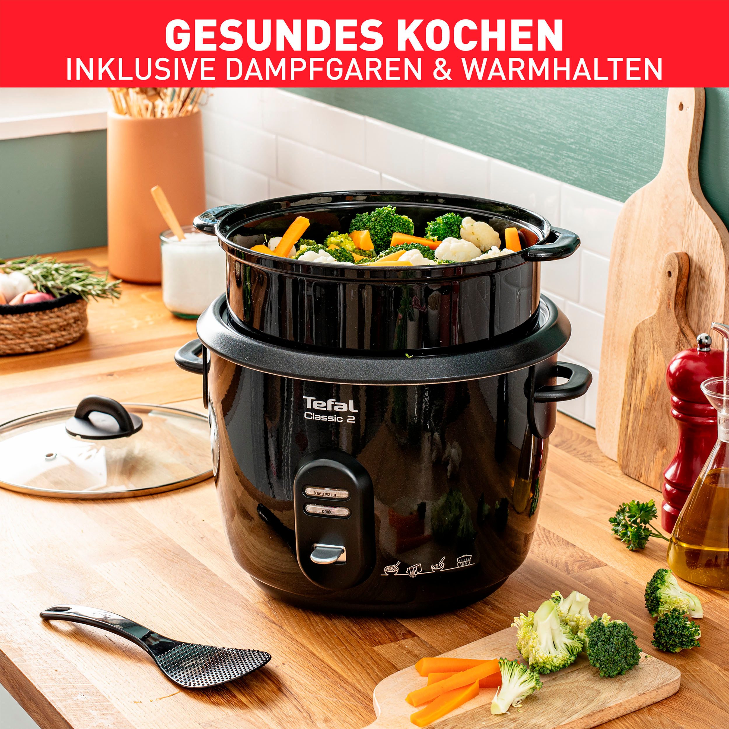 Tefal Reiskocher RK1038 New Classic, 600 W, 2 Programme, 5 L Kapazität, Warmhaltefunktion, Dampfgarfunktion – Bild 5 von 5