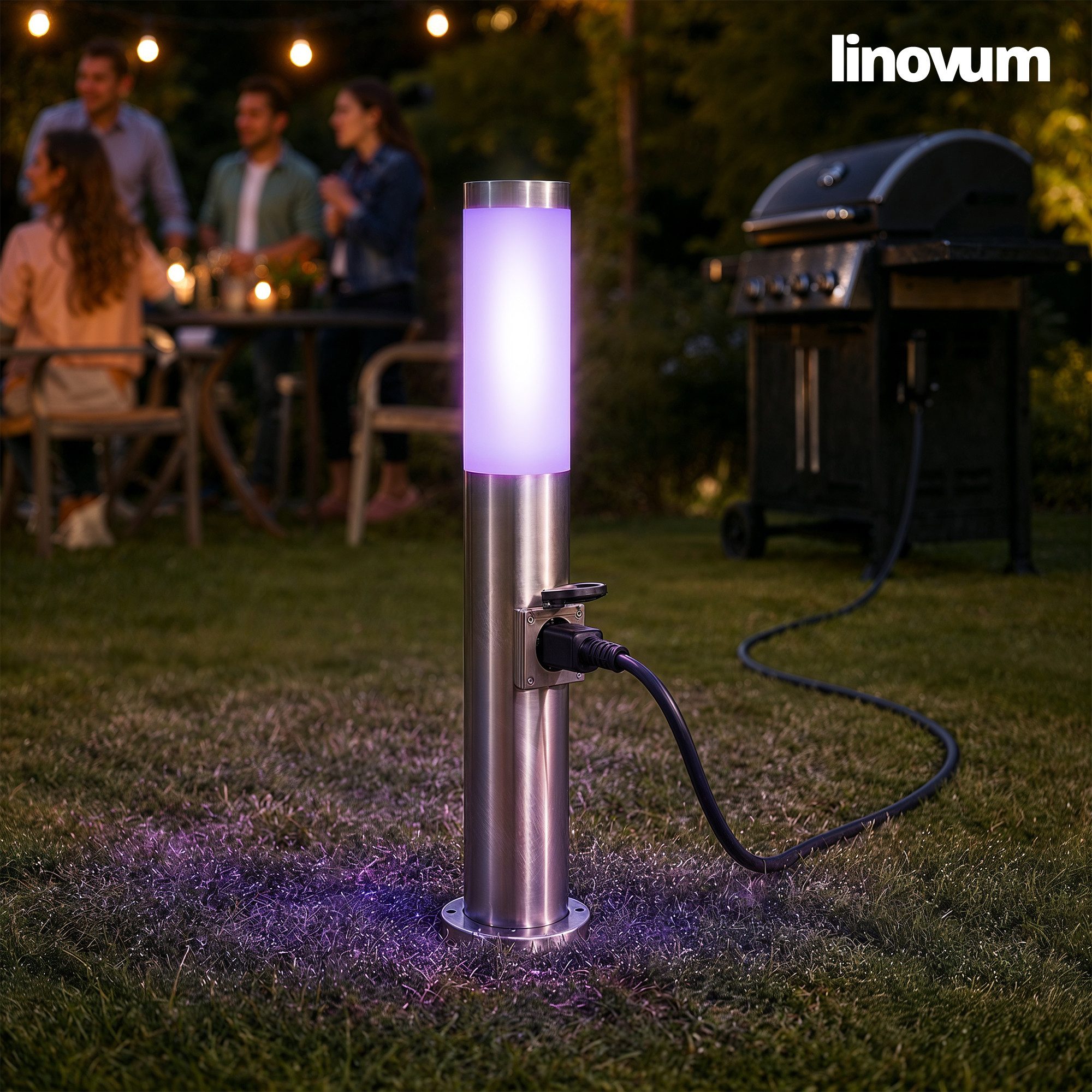 linovum LED Pollerleuchte BOSEA-S Wegeleuchte mit Steckdose IP44 mit LED SMART E27 RGBW, Smart