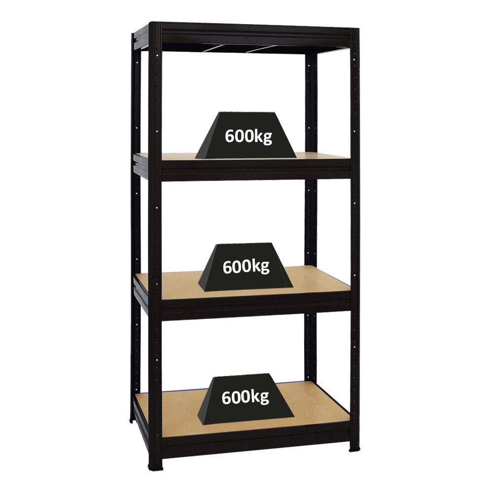 PROREGAL® Schwerlastregal Schwerlastregal DINO, HxBxT 180x90x60cm, Fachlast 600kg, Schwarz, Kellerregal Weitspannregal bis zu 600kg Fachlast & 2400kg Gesamtlast