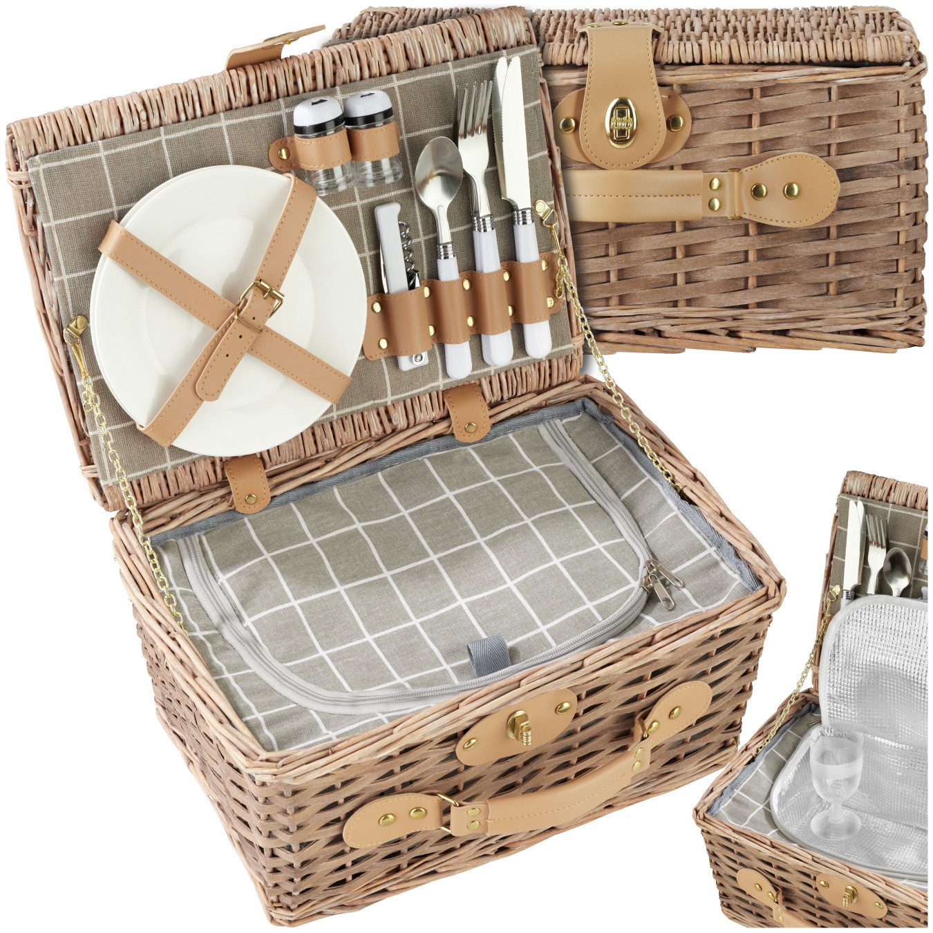 tectake Picknickkorb Langeoog (Komplettset, 10-teiliges Geschirrset, günstig online kaufen