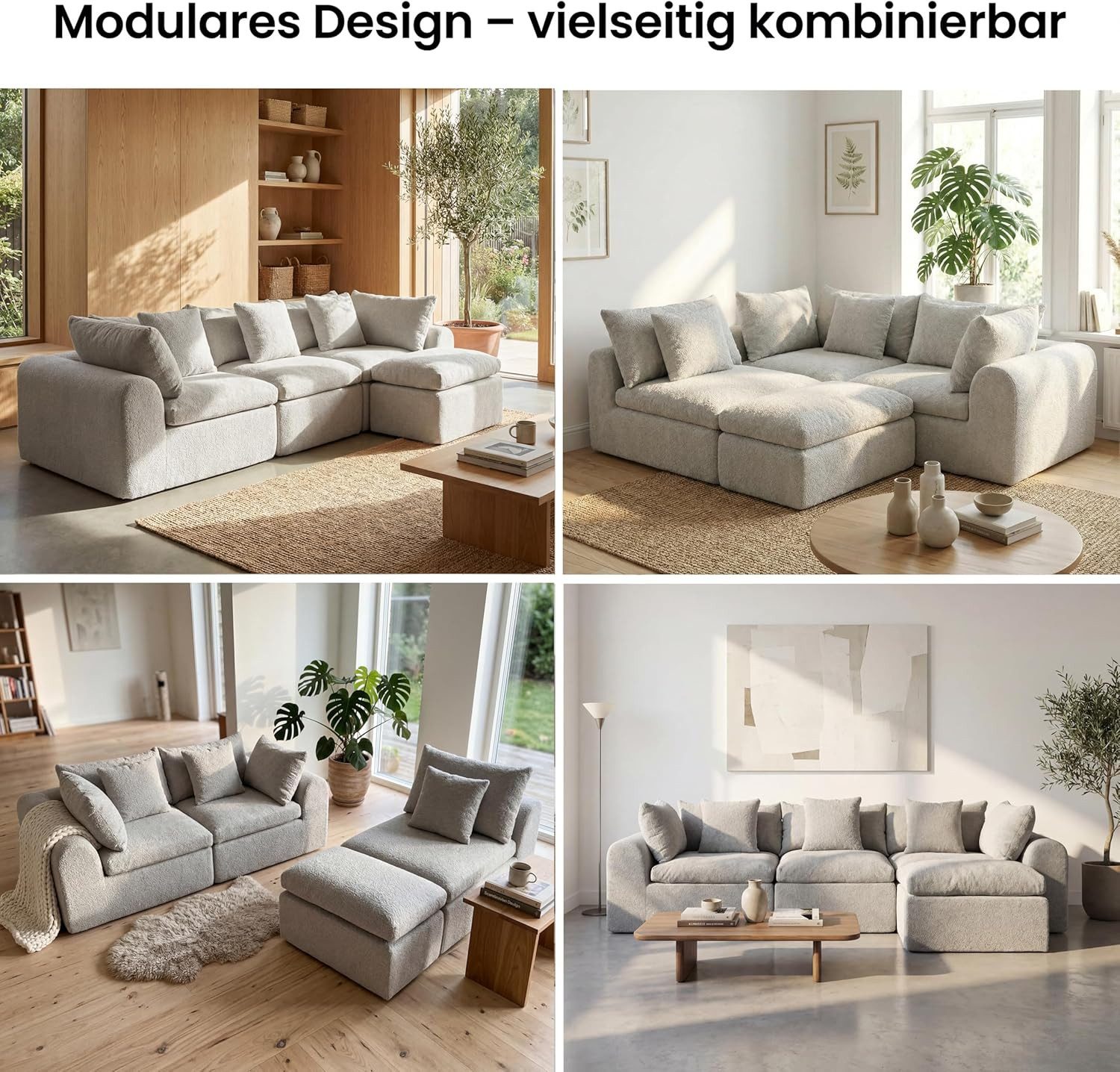 FUFU&GAGA Ecksofa Modulares Wolken-Sofa mit Armlehnen, Bouclé, hellgrau, 275 cm breit – Bild 3 von 5