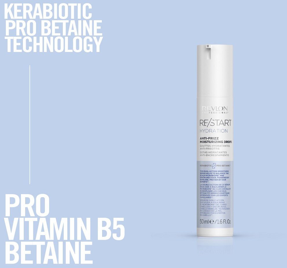 REVLON PROFESSIONAL Haarserum RE/START HYDRATION ANTI-FRIZZ MOISTURIZING DROPS, Sorgt für Feuchtigkeit, Glätte und Glanz bei krausem, trockenem Haar.