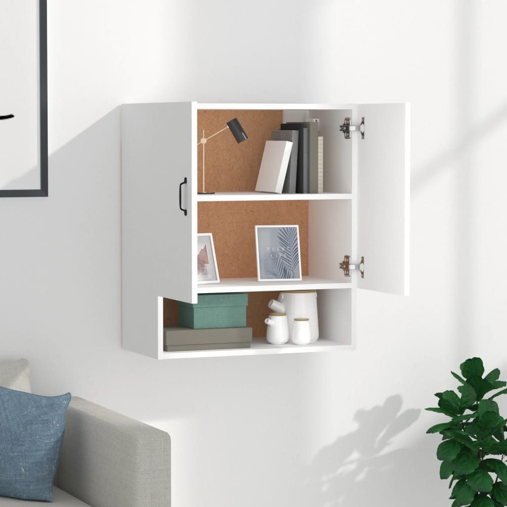 furnicato Wandhängeschrank Weißer Hängeschrank aus Holzwerkstoff 60 x 31 x 70 cm, 1-tlg., Wandschrank mit zwei Türen, offenem Fach und feuchtfester Oberfläche