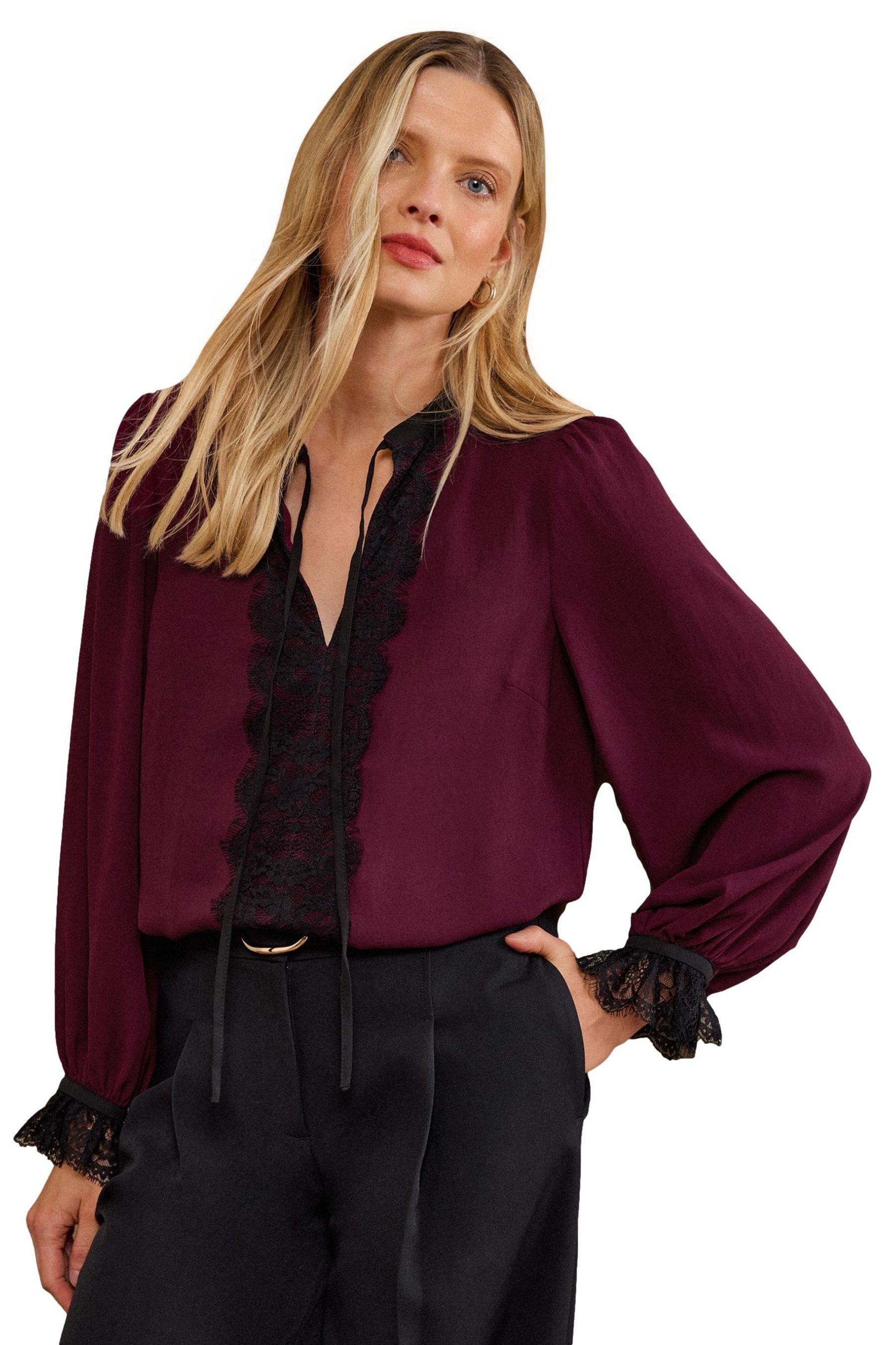Love & Roses Langarmbluse Love & Roses Bluse mit Spitzenfront, Regular (1-tlg)