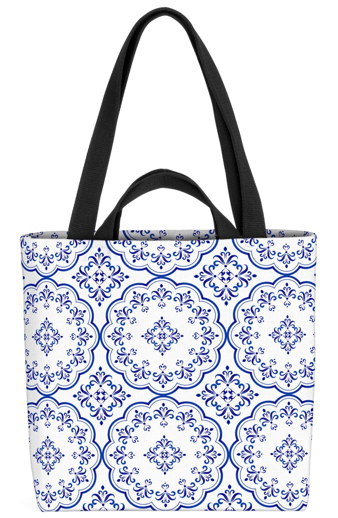 VOID Henkeltasche (1-tlg), Ornament Muster Fliesen Blau Weiss Landhaus Stil Muster gemustert Bad