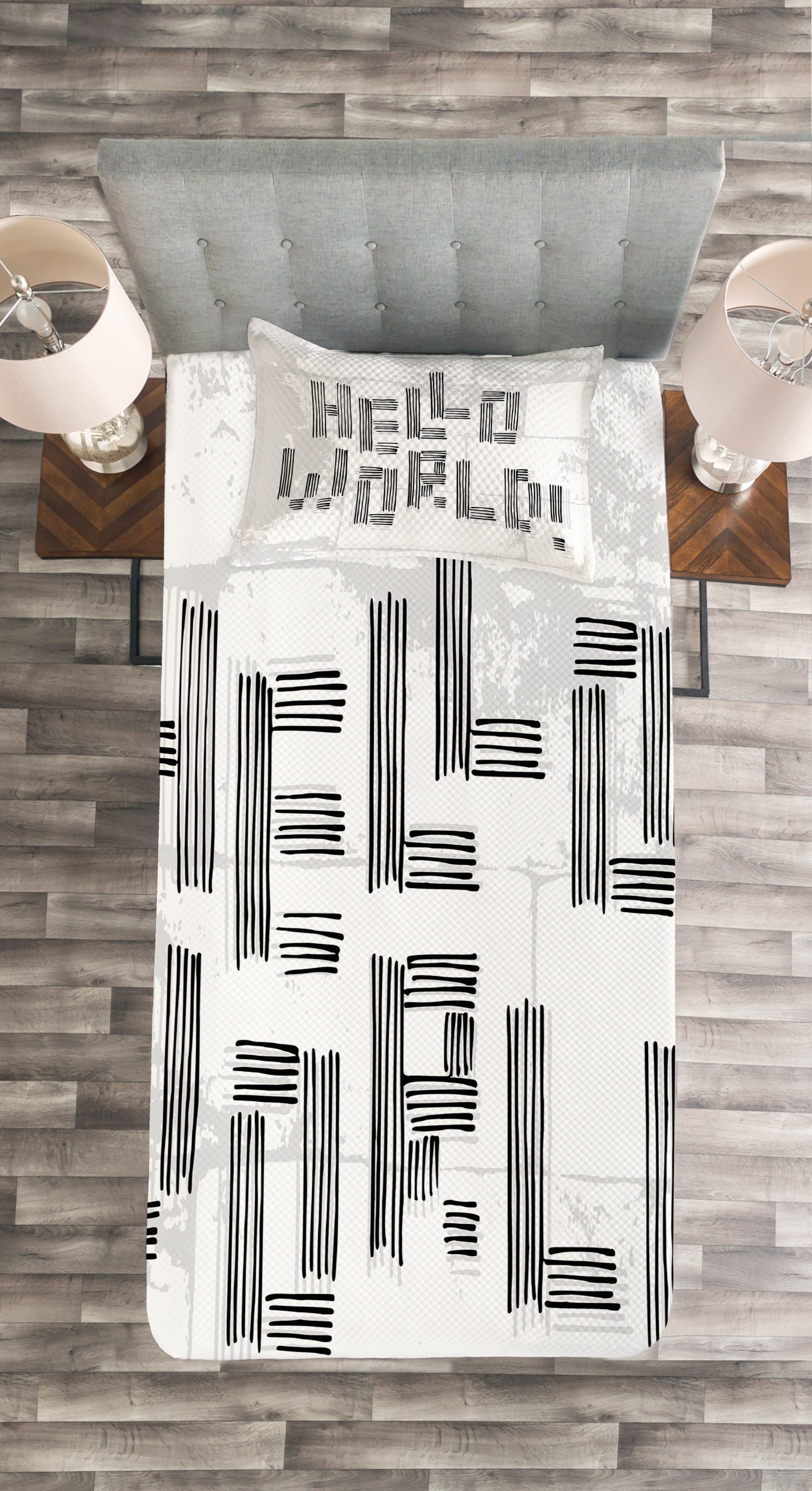 Abstrakt Welt Hallo Abakuhaus, mit Tagesdecke Kissenbezügen Set Zitat Waschbar, Striped
